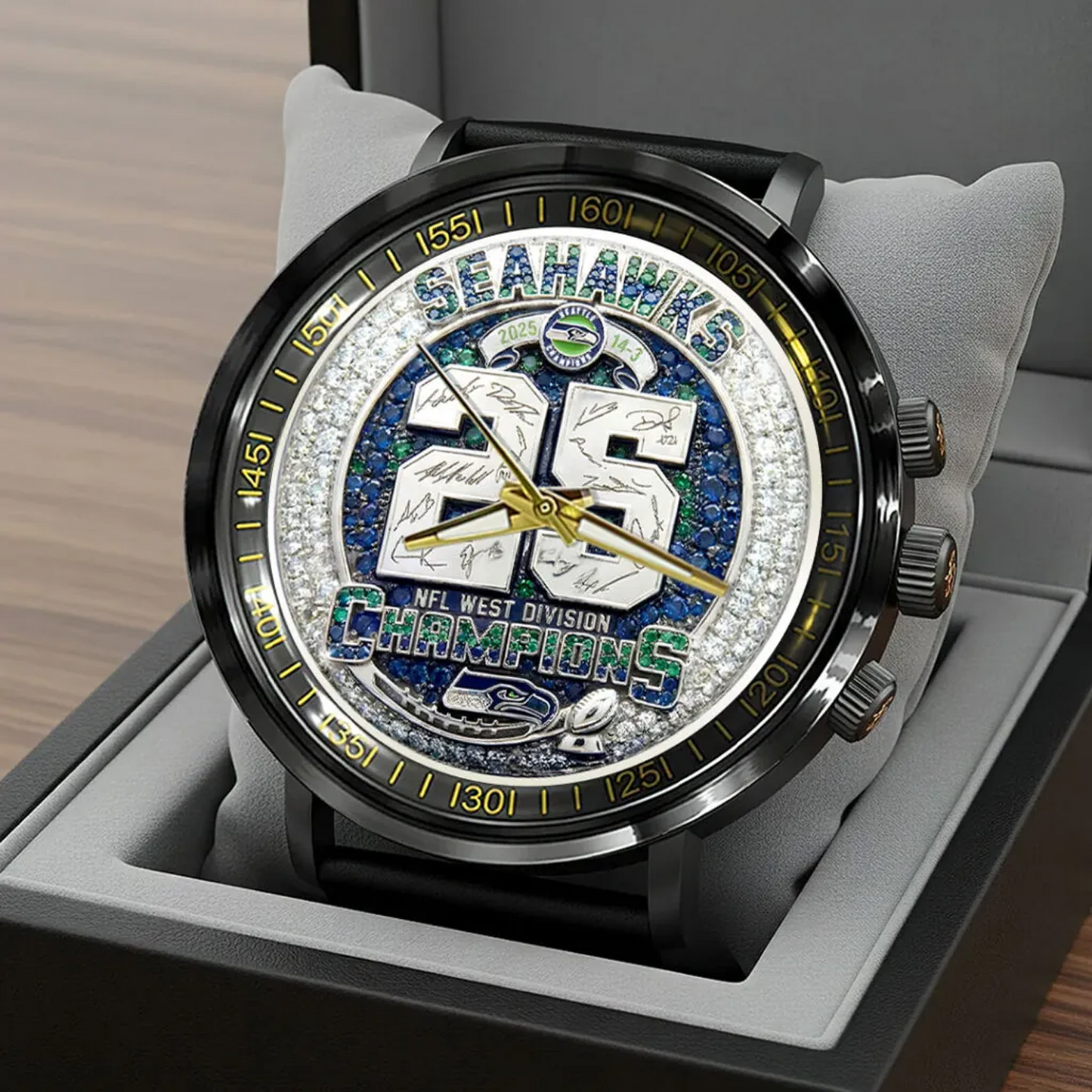 SEA 2025 NFC West Champions Black Stainless Steel Watch DatND DVT