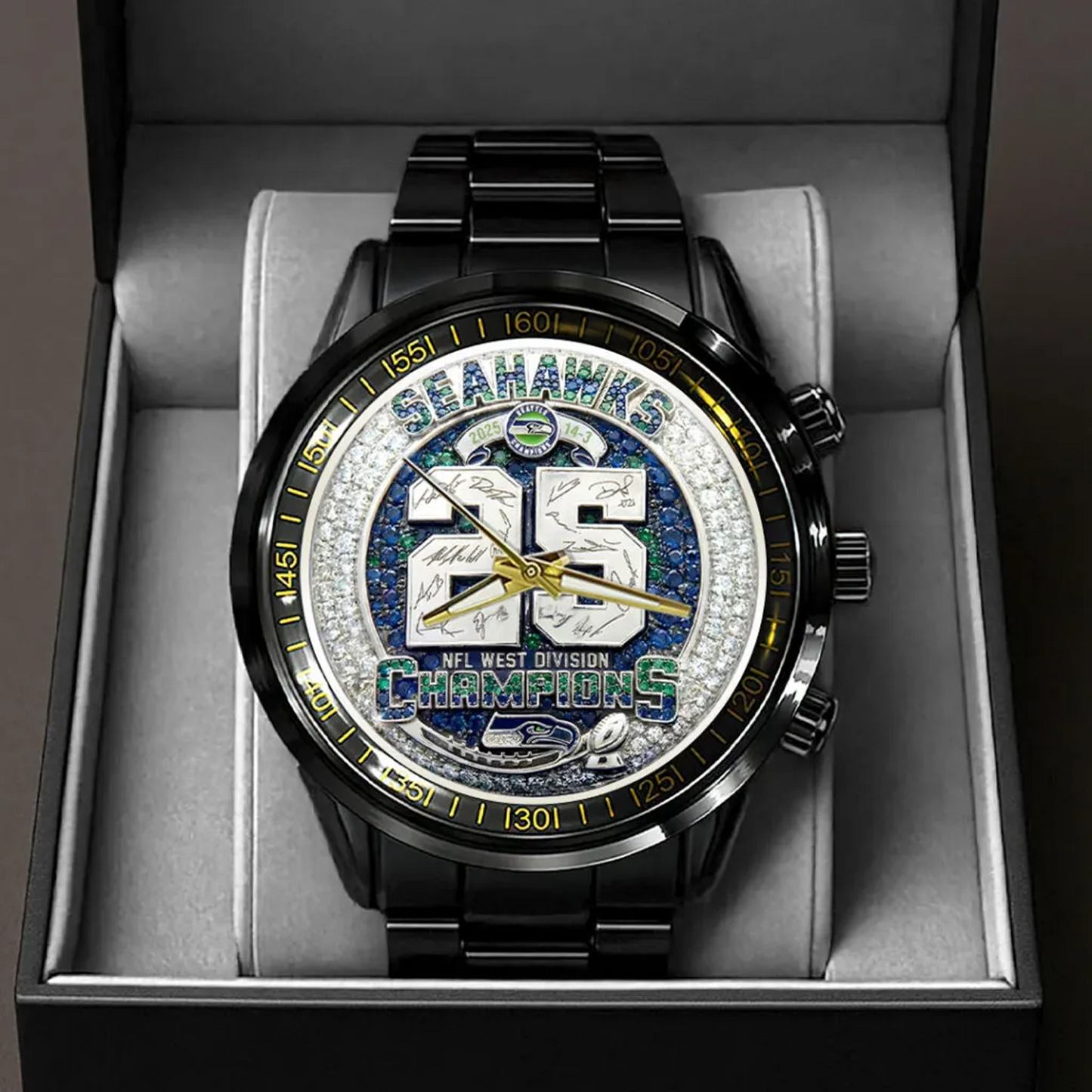 SEA 2025 NFC West Champions Black Stainless Steel Watch DatND DVT