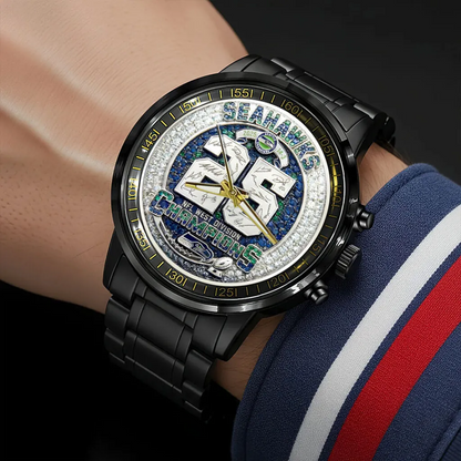 SEA 2025 NFC West Champions Black Stainless Steel Watch DatND DVT