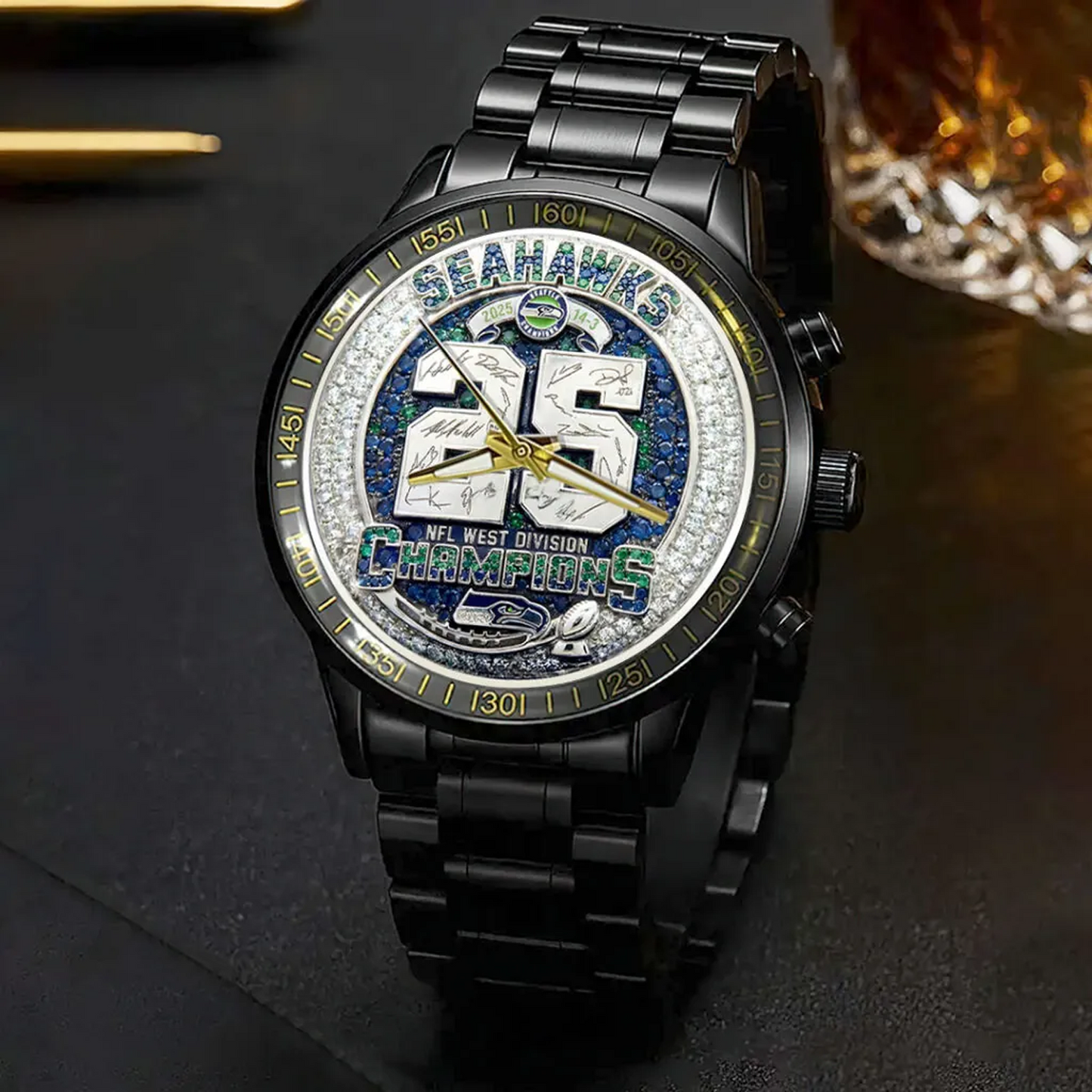 SEA 2025 NFC West Champions Black Stainless Steel Watch DatND DVT