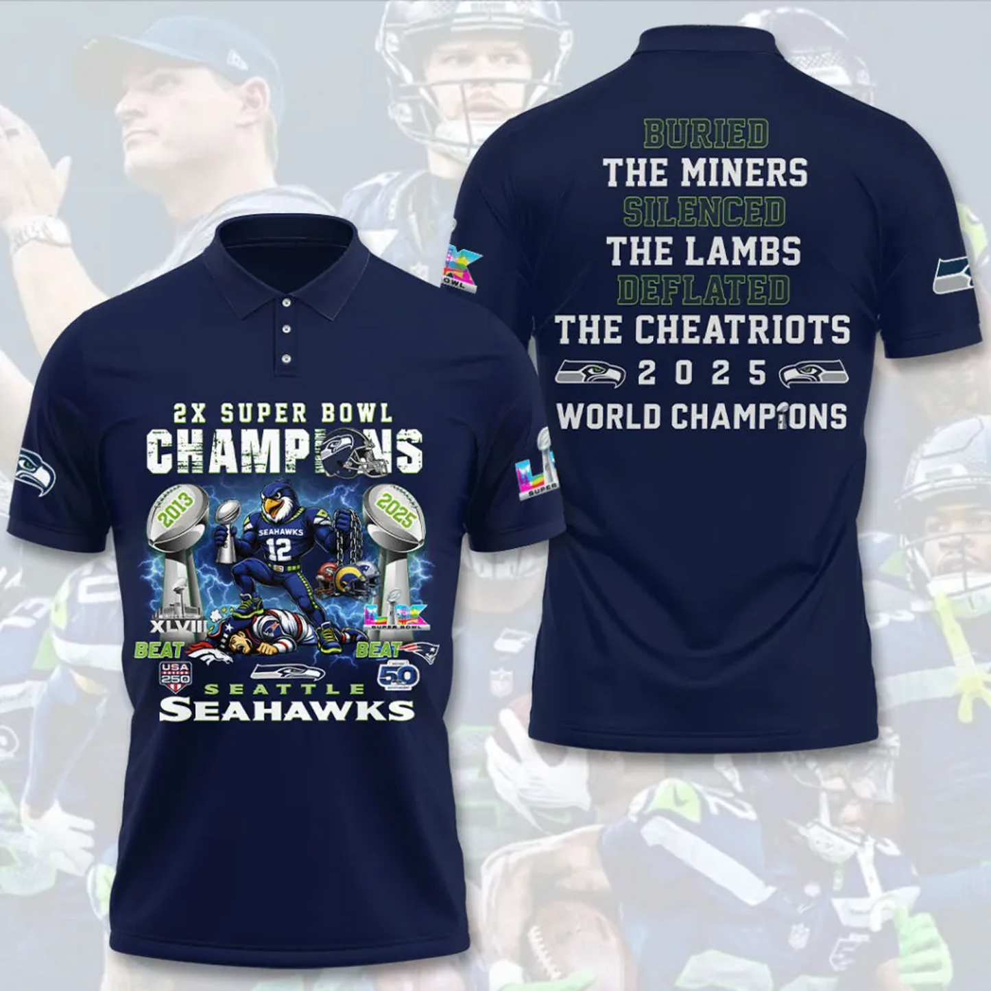 SEA x 2025 Super Bowl LX Champions 3D Apparel Polo Shirt V3 DATND TANTD