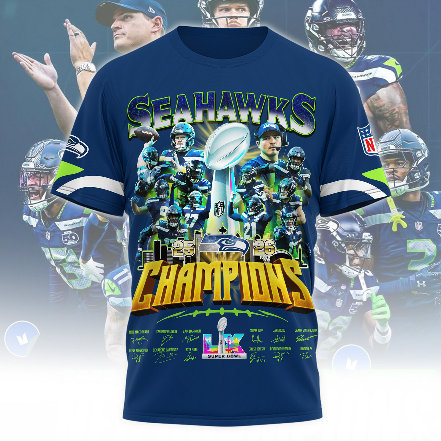 SEA x 2025 Super Bowl LX Champions 3D Apparel V1 DATND TANTD
