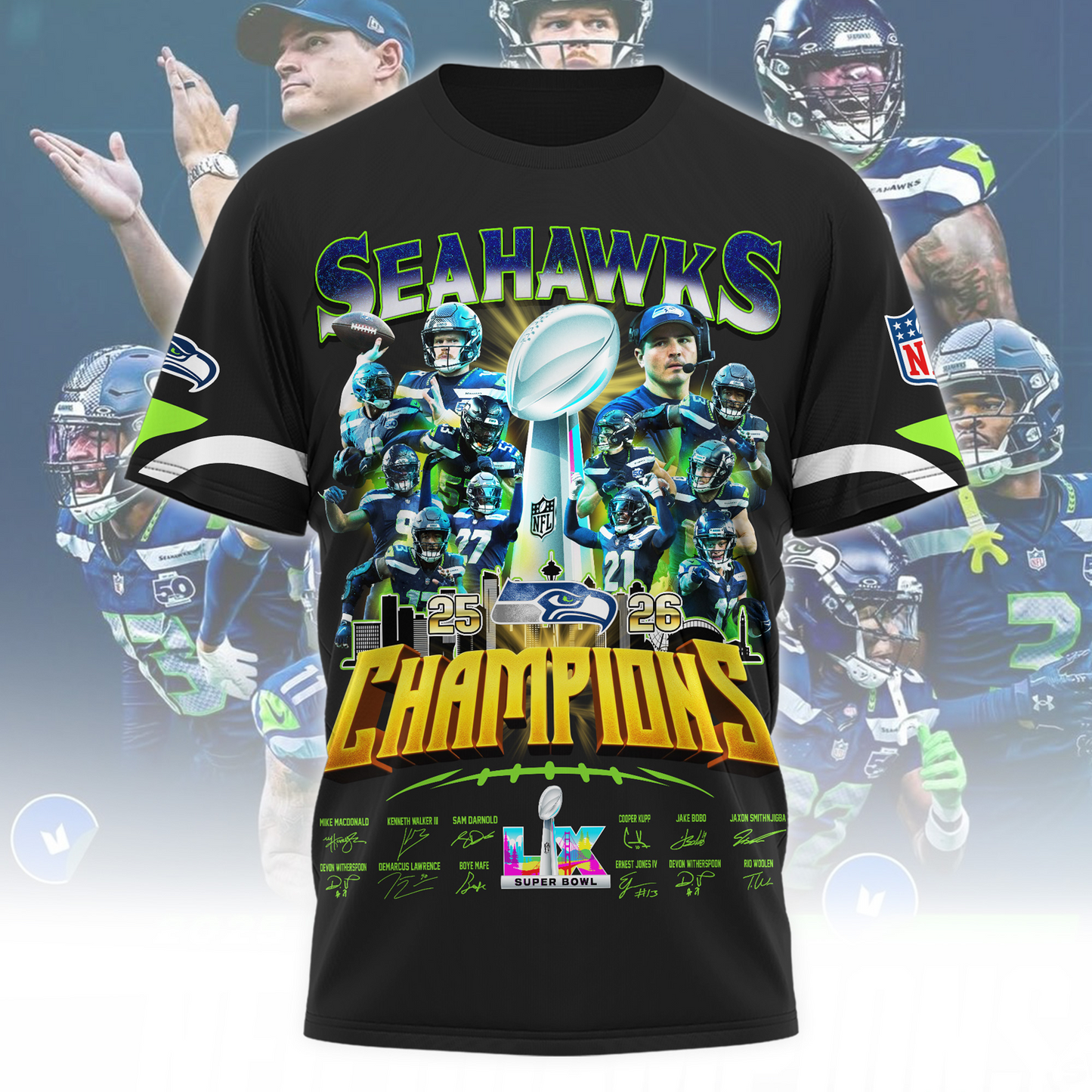 SEA x 2025 Super Bowl LX Champions 3D Apparel V1 DATND TANTD