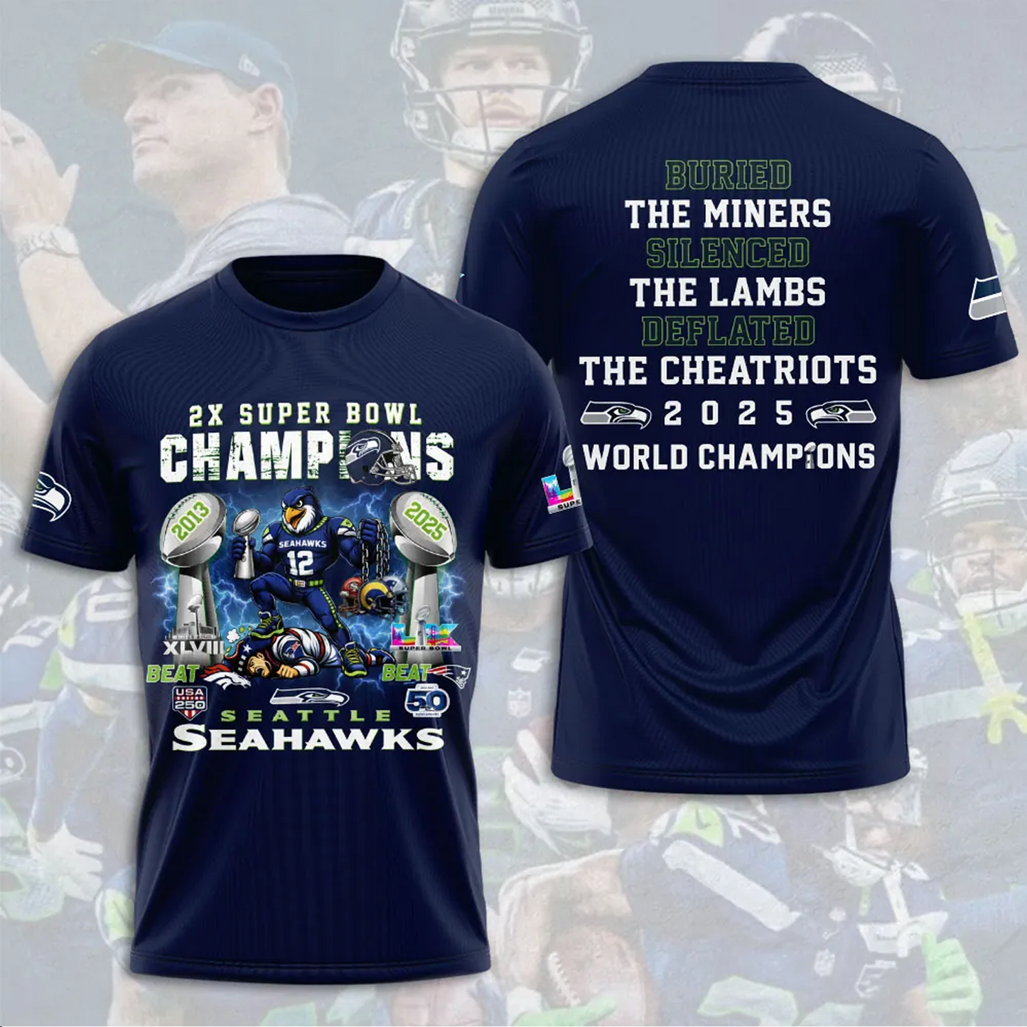 SEA x 2025 Super Bowl LX Champions 3D Apparel V3 DATND TANTD