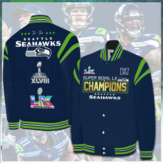 SEA x 2025 Super Bowl LX Champions 3D Apparel Varsity Jacket V2 DATND TANTD