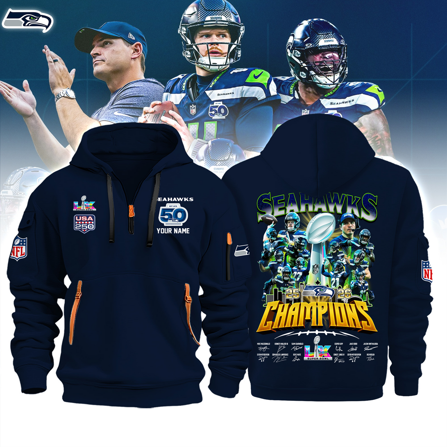 SEA x 2025 Super Bowl LX Champions Heavy Hoodie DATND TANTD