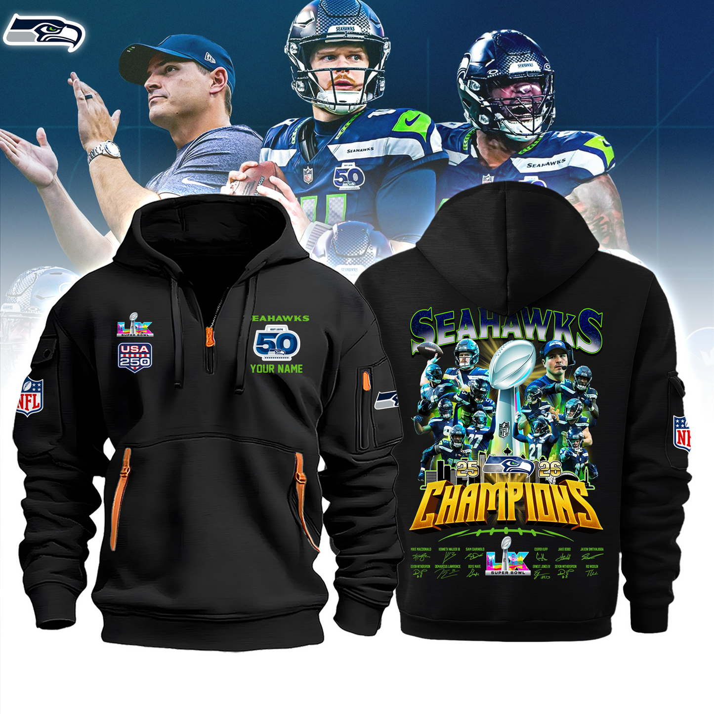 SEA x 2025 Super Bowl LX Champions Heavy Hoodie DATND TANTD