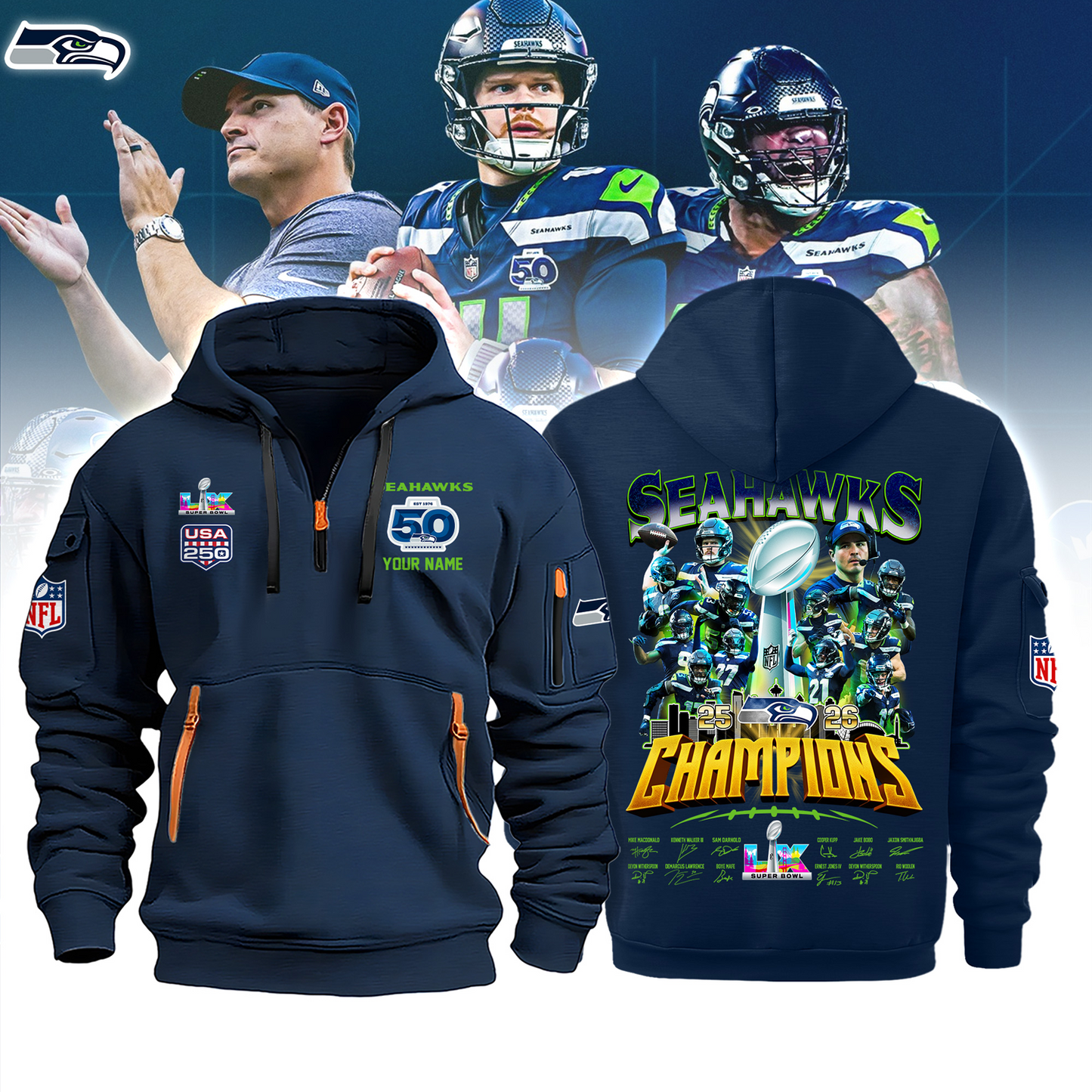 SEA x 2025 Super Bowl LX Champions Heavy Hoodie DATND TANTD