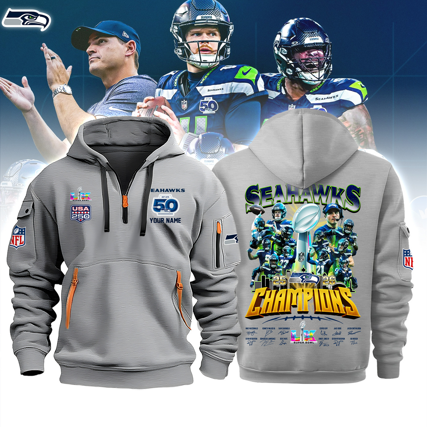 SEA x 2025 Super Bowl LX Champions Heavy Hoodie DATND TANTD