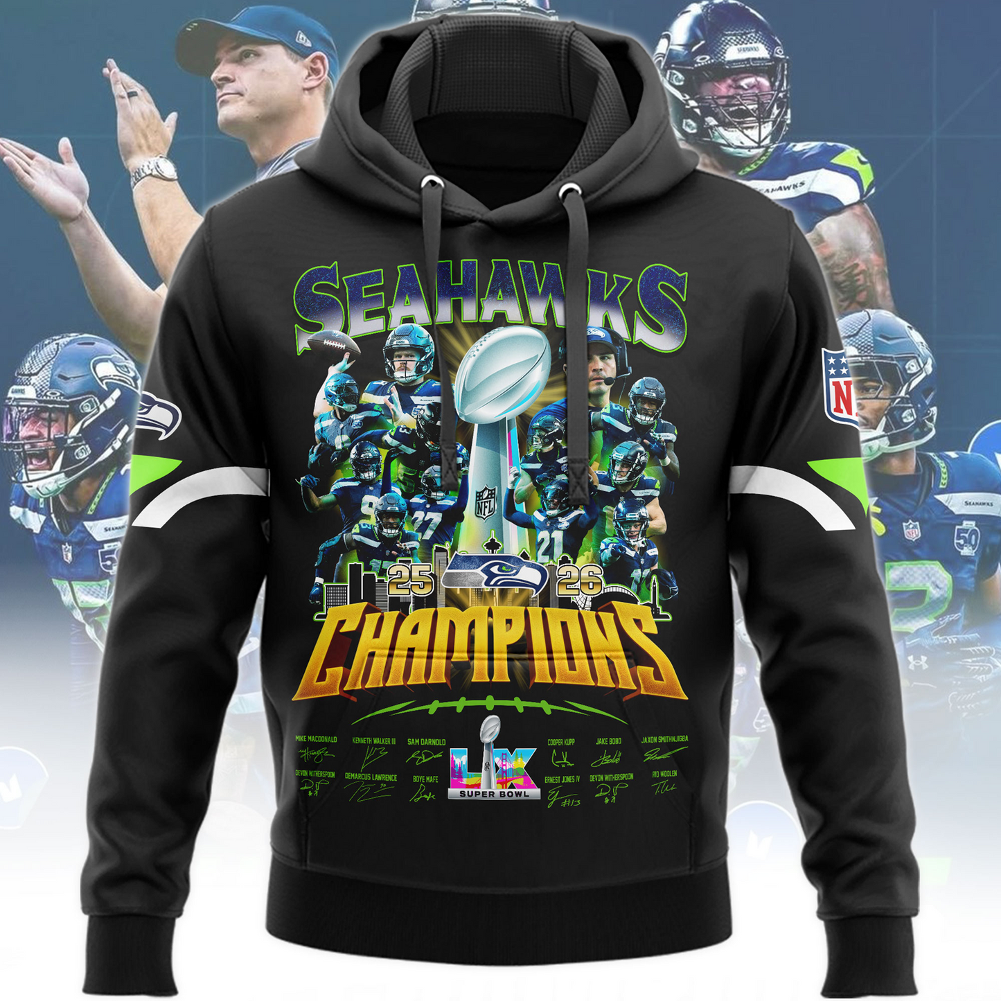 SEA x 2025 Super Bowl LX Champions Hoodie DATND TANTD