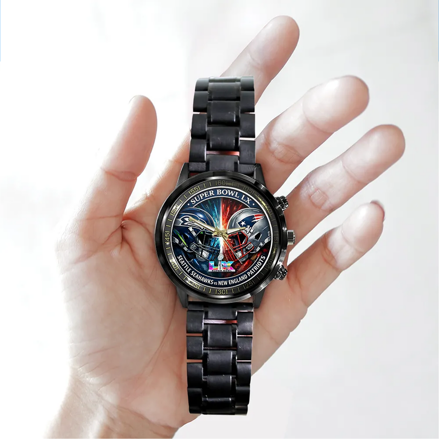 SEA x NE Super Bowl LX 2025 Black Stainless Steel Watch DatND DVT