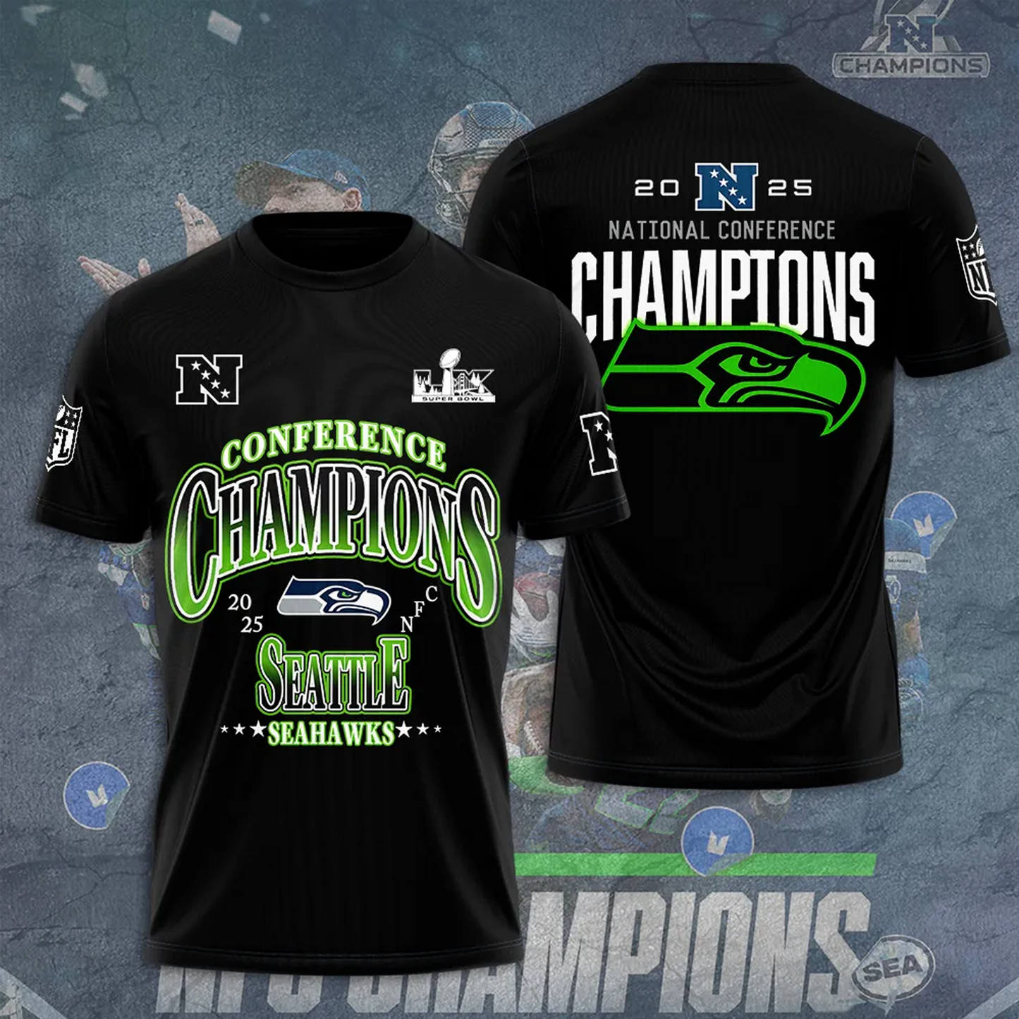 SEA x NFL 2025 AFC Champions 3D Aparael DATND TANTD