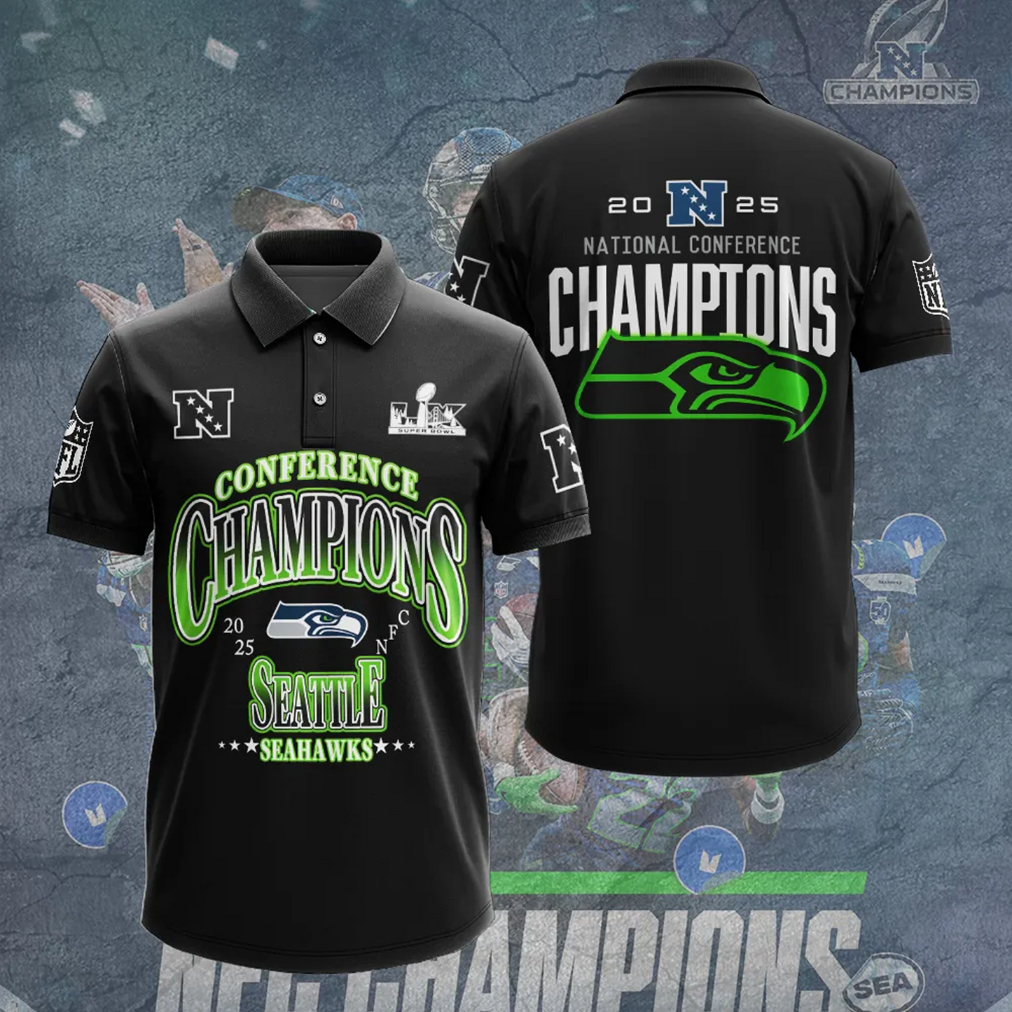 SEA x NFL 2025 AFC Champions 3D Aparael DATND TANTD