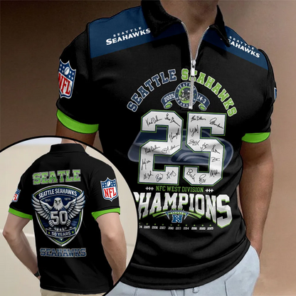 SEA x NFL 2025 AFC Champions Zip Polo Shirt DATND TANTD
