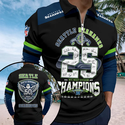 SEA x NFL 2025 AFC Champions Zip Polo Shirt DATND TANTD