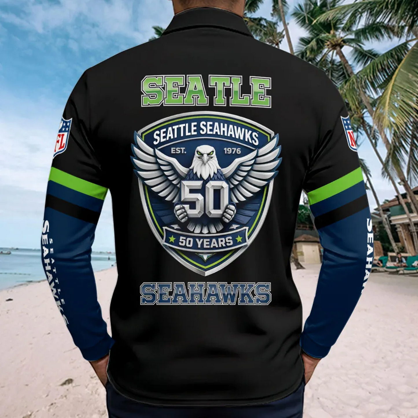 SEA x NFL 2025 AFC Champions Zip Polo Shirt DATND TANTD