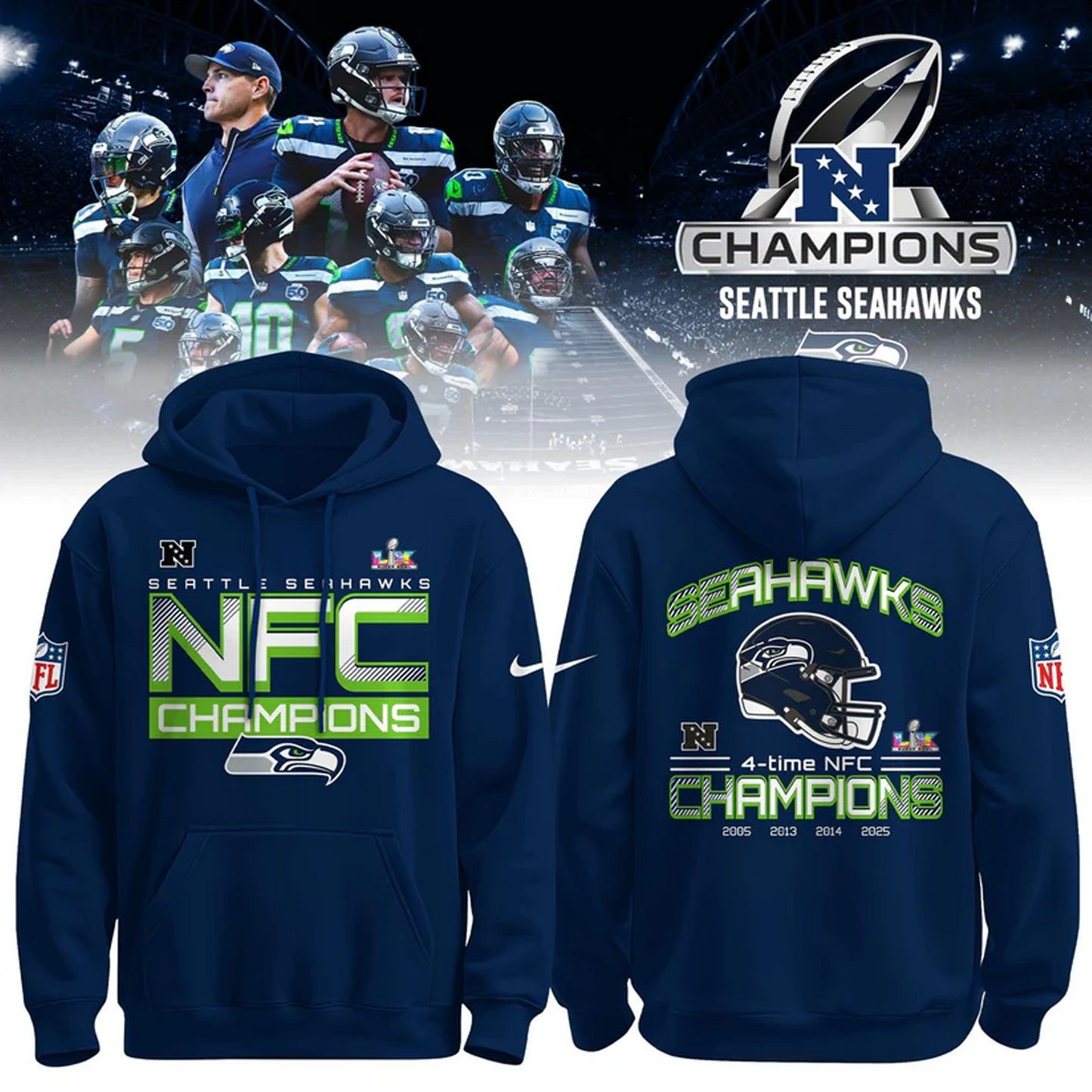 SEA x NFL 2025 NFC 3D Conference Champions Aparael V1 DATND TANTD