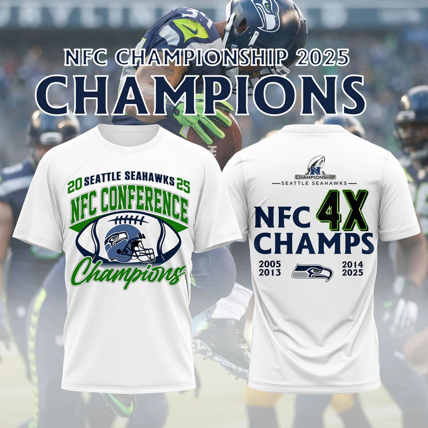 SEA x NFL 2025 NFC 3D Conference Champions Aparael V7 DATND TANTD