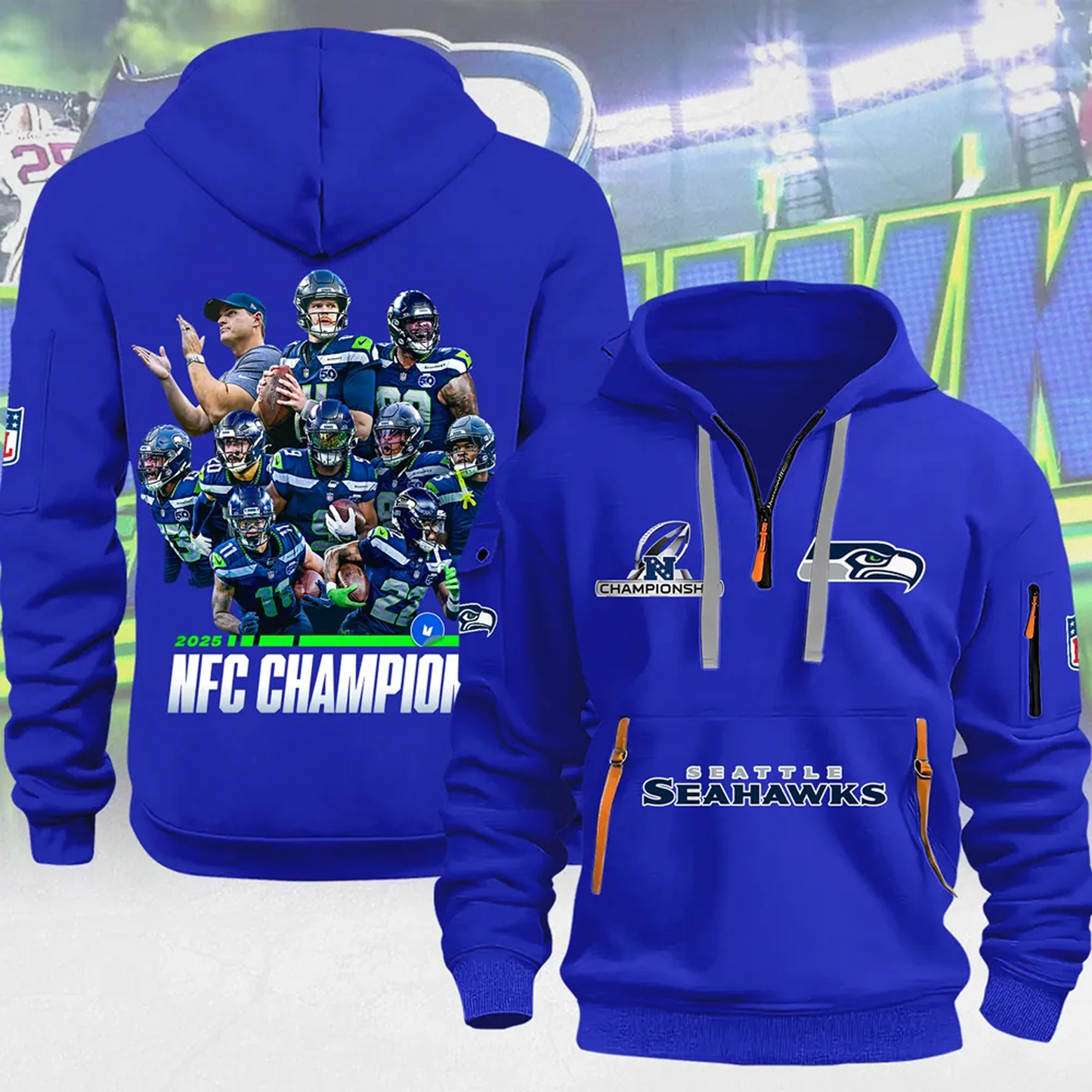 SEA x NFL 2025 NFC Champions 2D Quarter Zip Hoodie V1DatND DVT