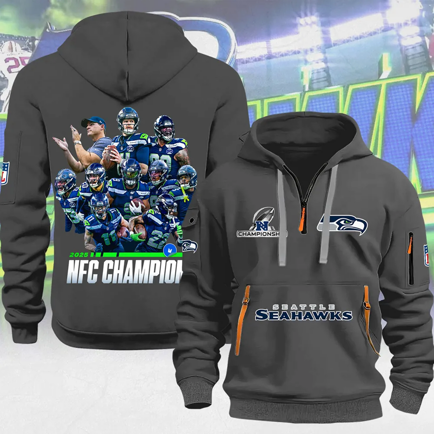 SEA x NFL 2025 NFC Champions 2D Quarter Zip Hoodie V1DatND DVT