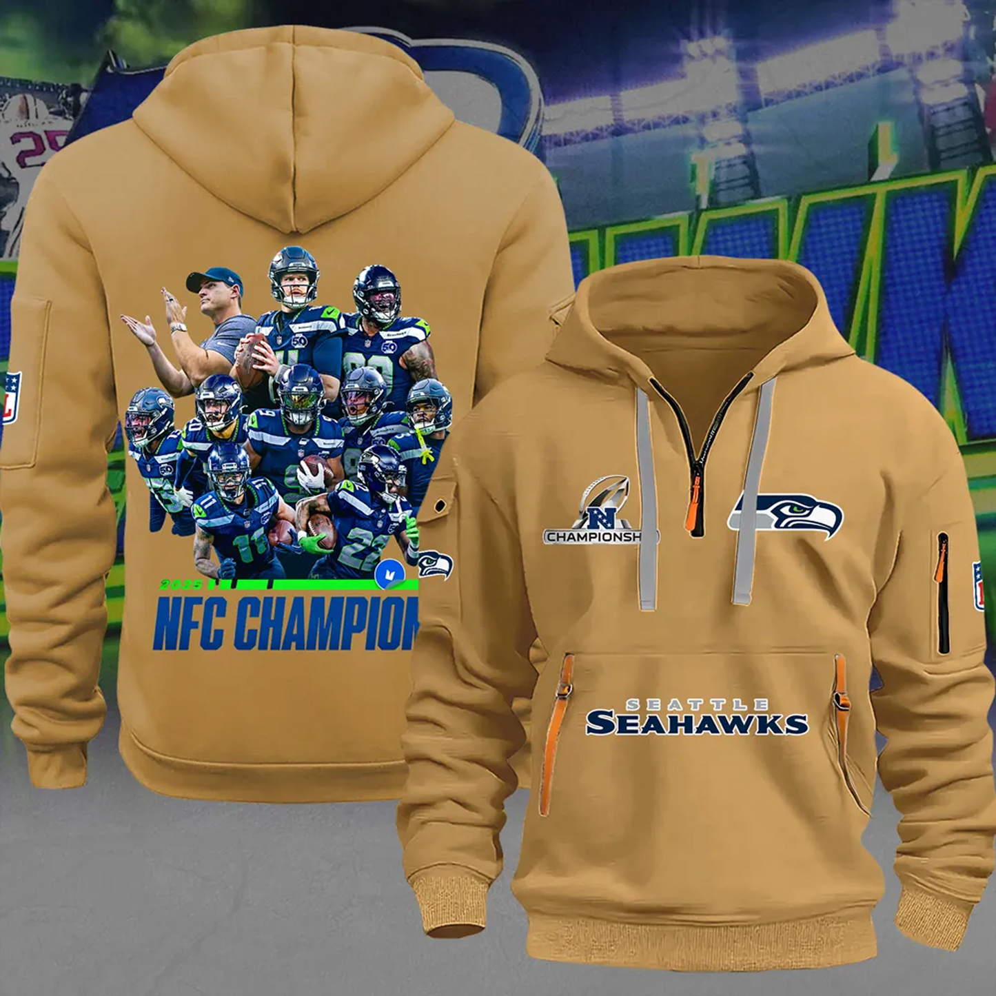 SEA x NFL 2025 NFC Champions 2D Quarter Zip Hoodie V1DatND DVT
