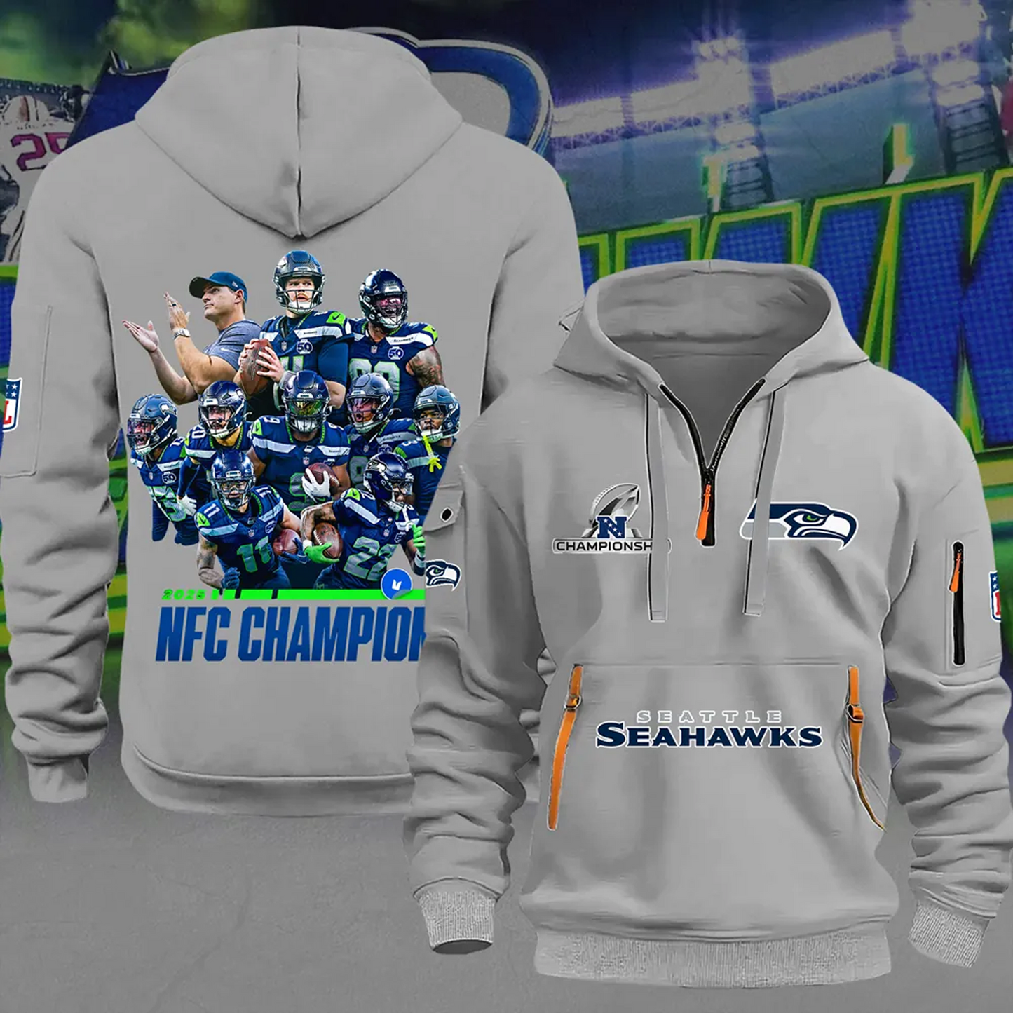 SEA x NFL 2025 NFC Champions 2D Quarter Zip Hoodie V1DatND DVT