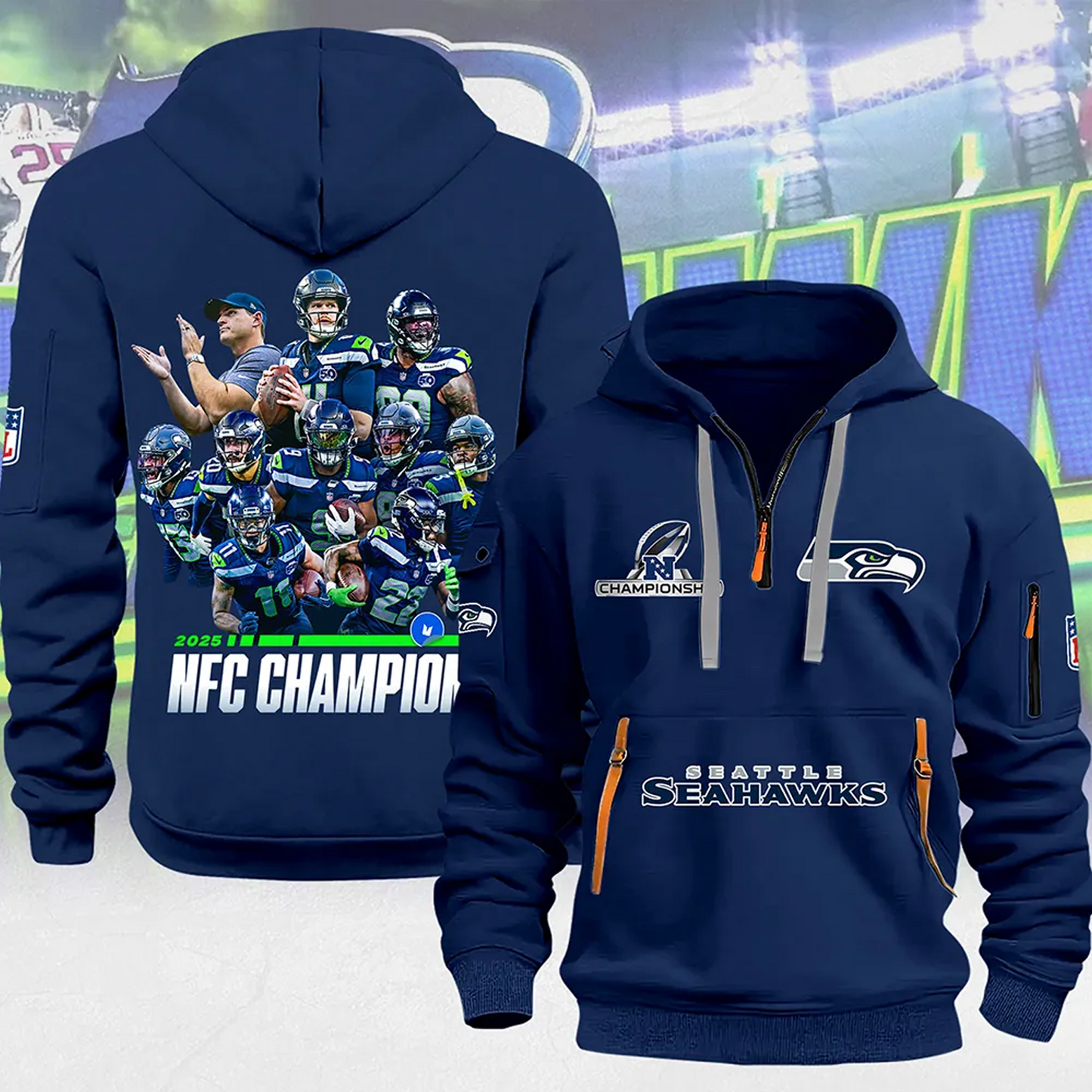 SEA x NFL 2025 NFC Champions 2D Quarter Zip Hoodie V1DatND DVT