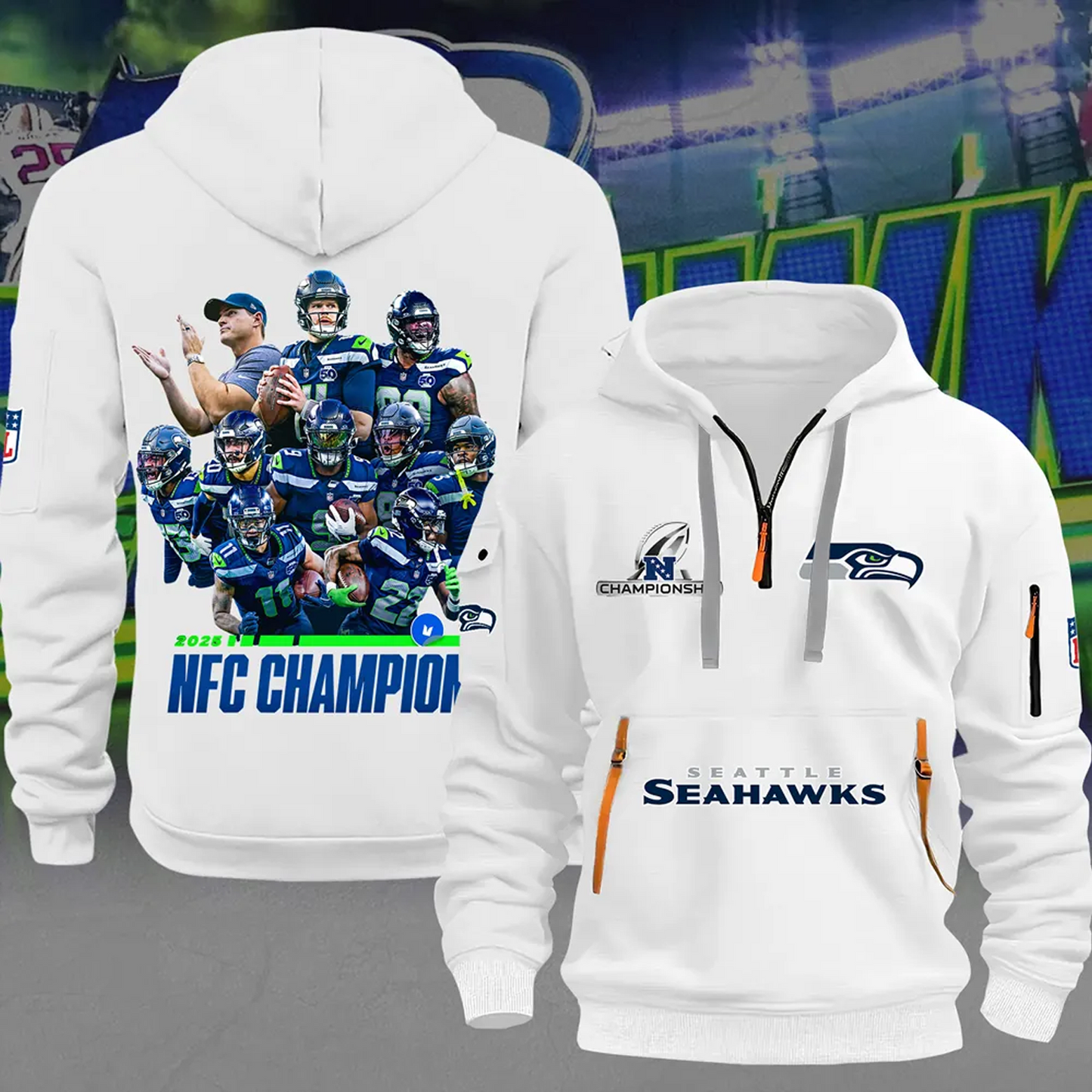 SEA x NFL 2025 NFC Champions 2D Quarter Zip Hoodie V1DatND DVT