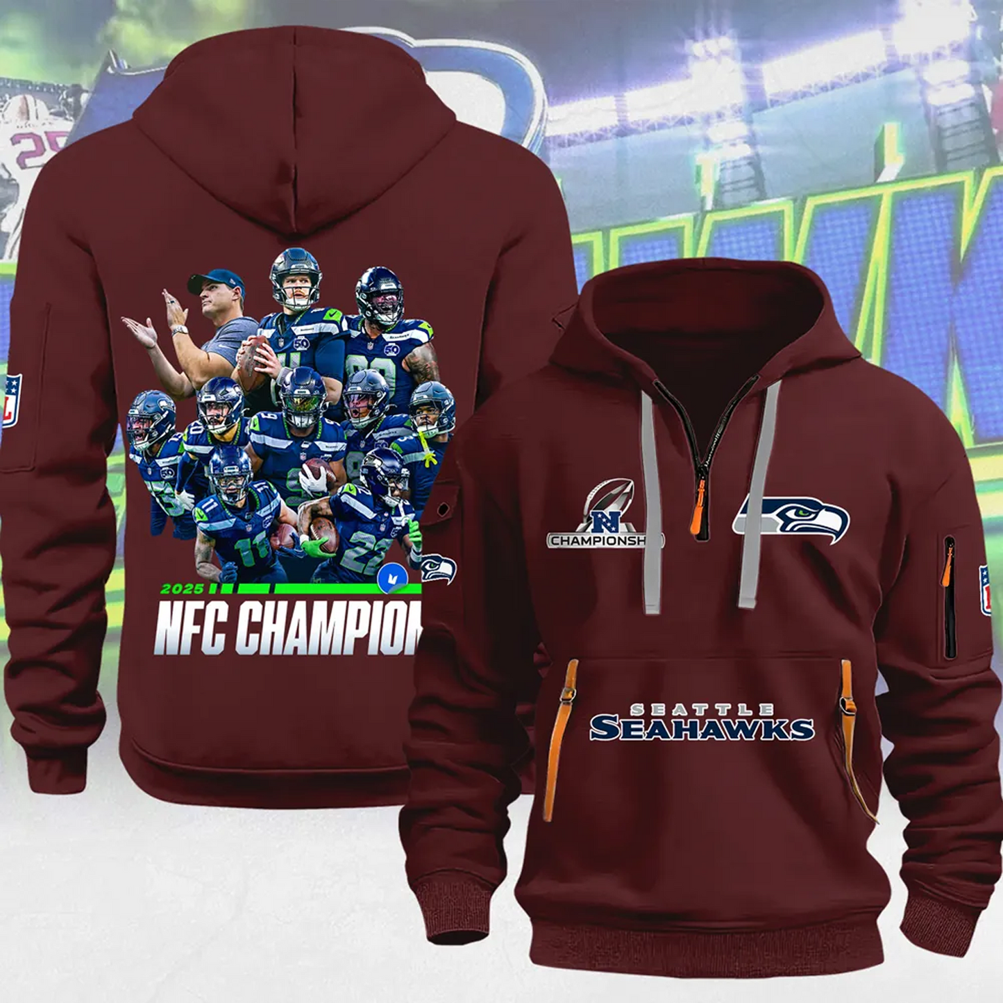 SEA x NFL 2025 NFC Champions 2D Quarter Zip Hoodie V1DatND DVT