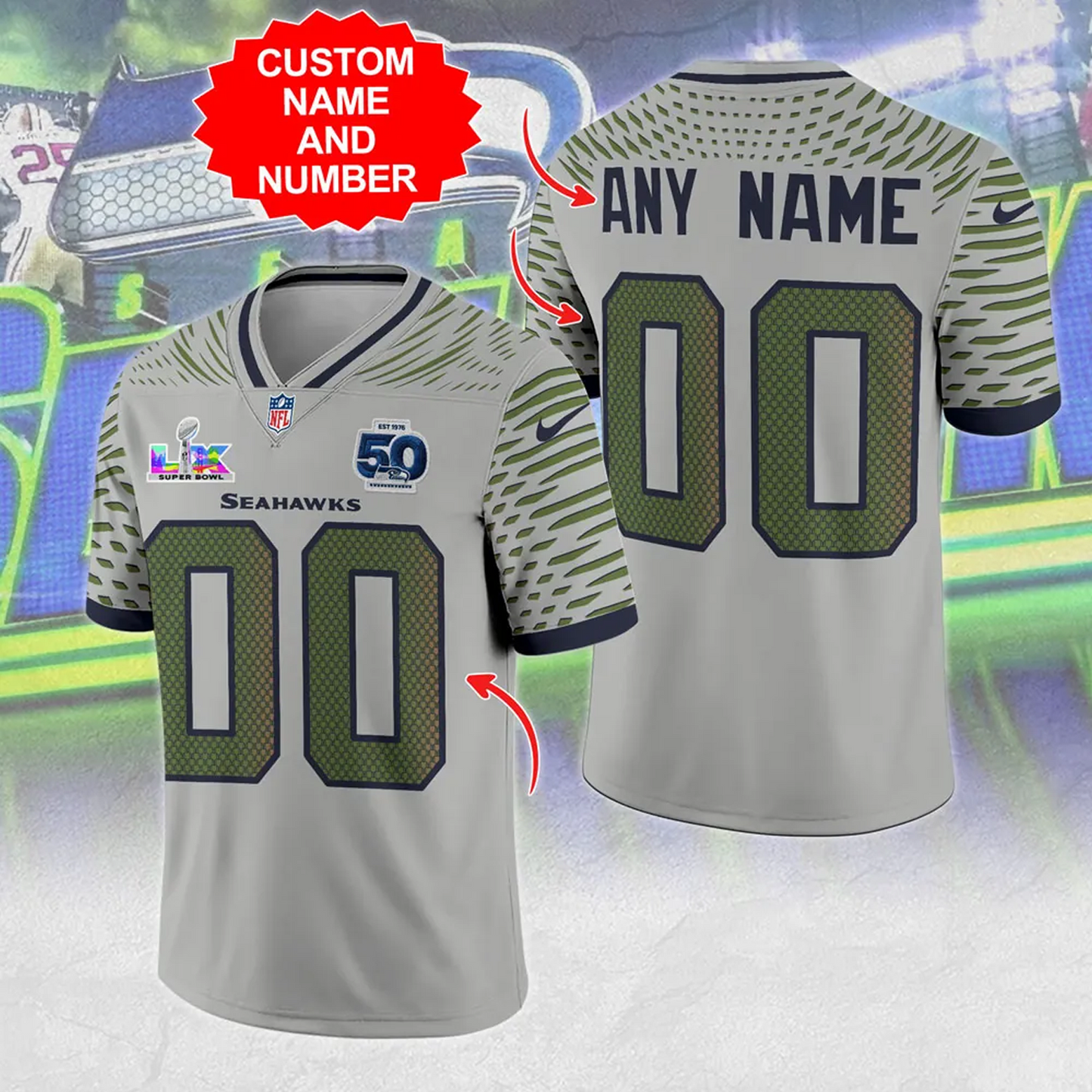 SEA x NFL 50th Anniversary 3D Football Jersey V2DatND DVT