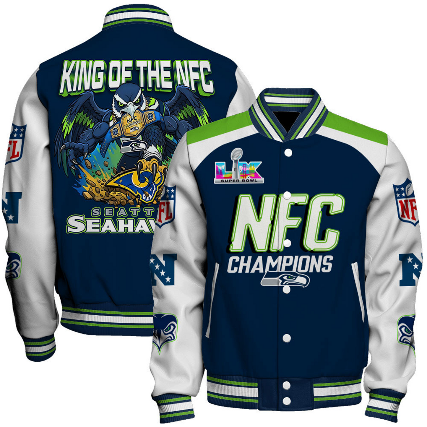 SEA x NFL Champions 2025 Varsity Jacket V12 DATND TANTD