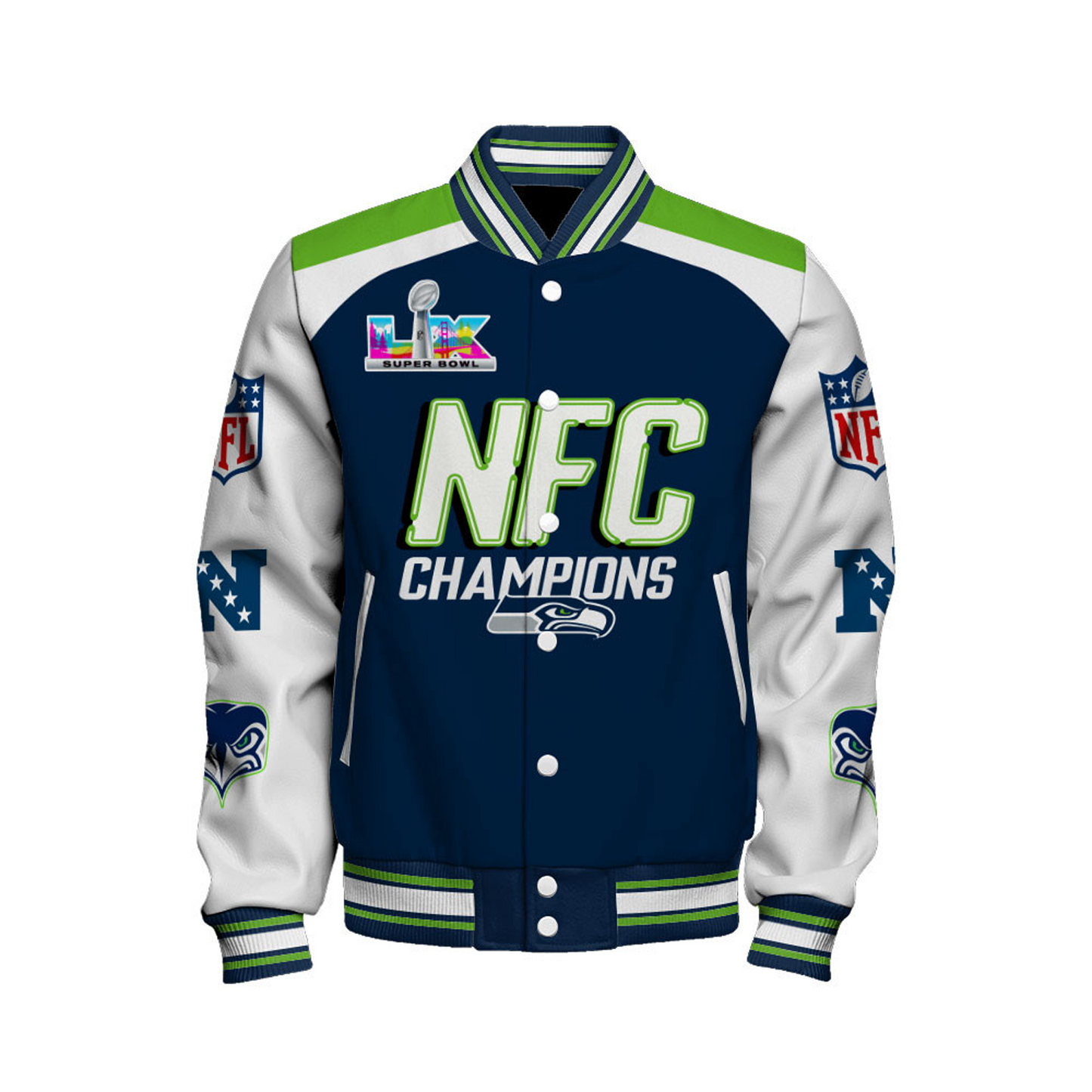 SEA x NFL Champions 2025 Varsity Jacket V12 DATND TANTD