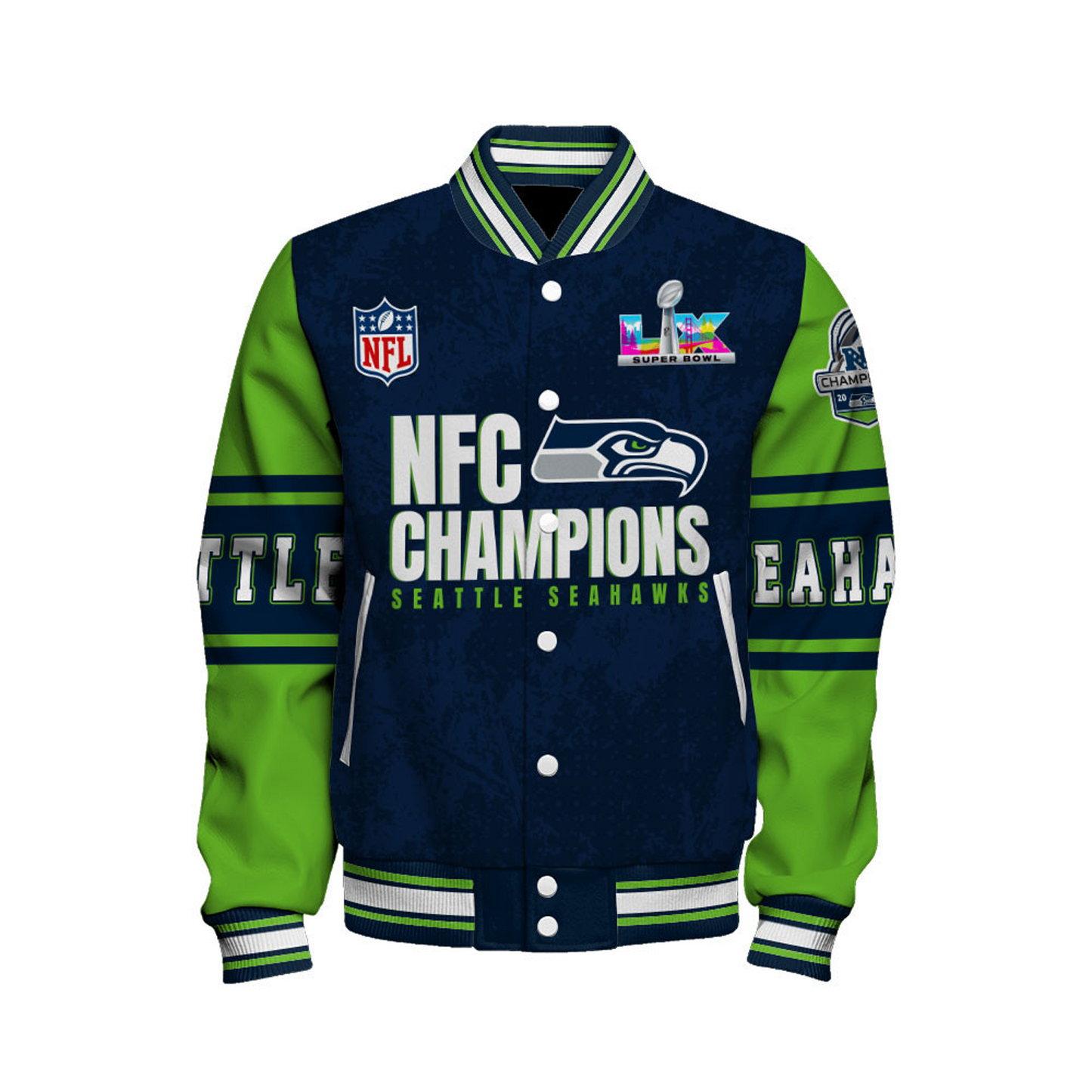 SEA x NFL Champions 2025 Varsity Jacket V2 DATND TANTD