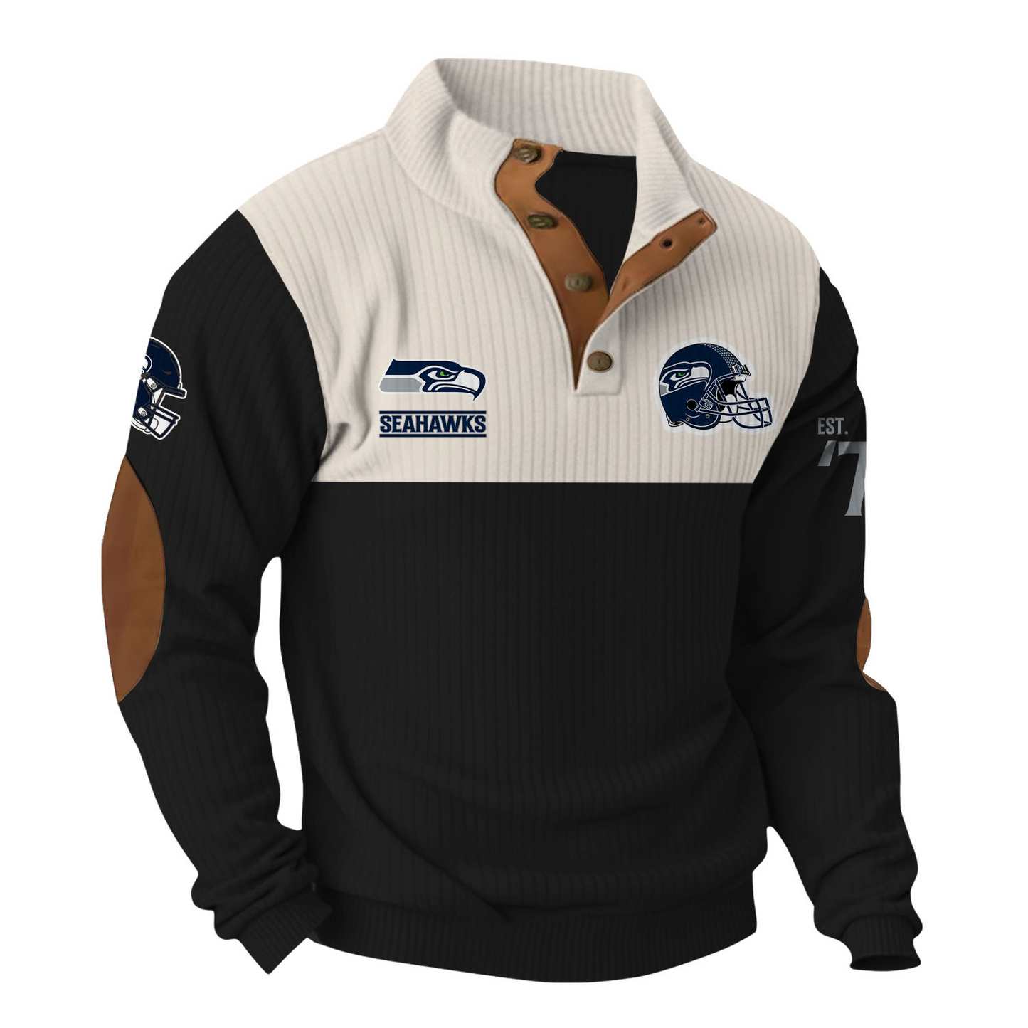 SEA x NFL Football Graphic And Arched Back Lettering Button Sweater V1 DATND TANTD