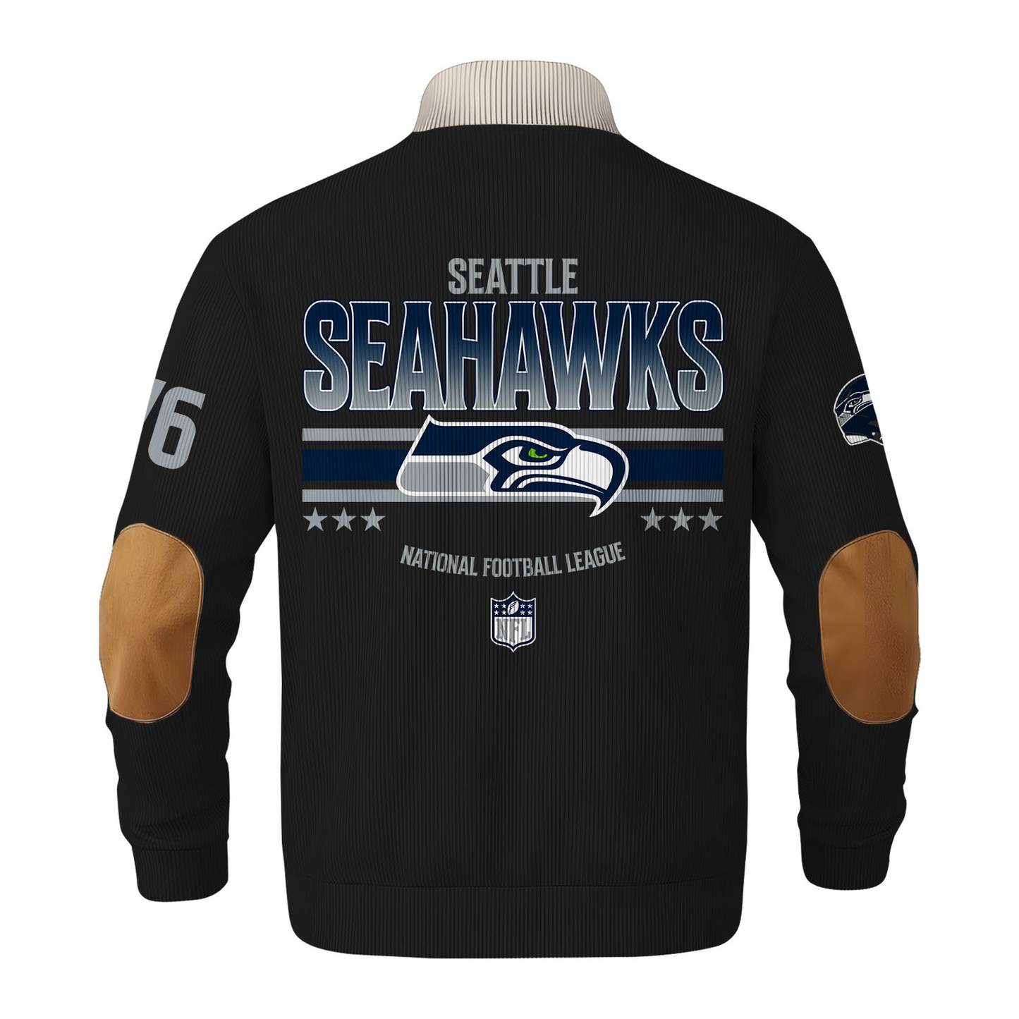 SEA x NFL Football Graphic And Arched Back Lettering Button Sweater V1 DATND TANTD