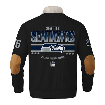 SEA x NFL Football Graphic And Arched Back Lettering Button Sweater V1 DATND TANTD