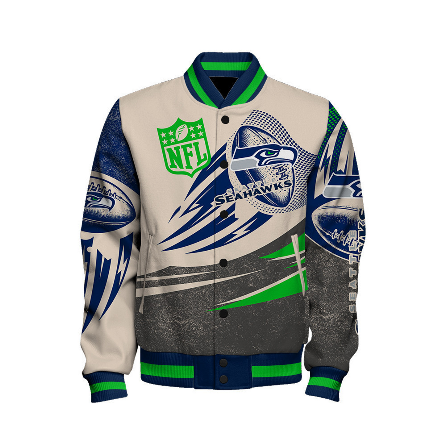 SEA x NFL National Football League Customized AOP Varsity Jacket DATND TANTD