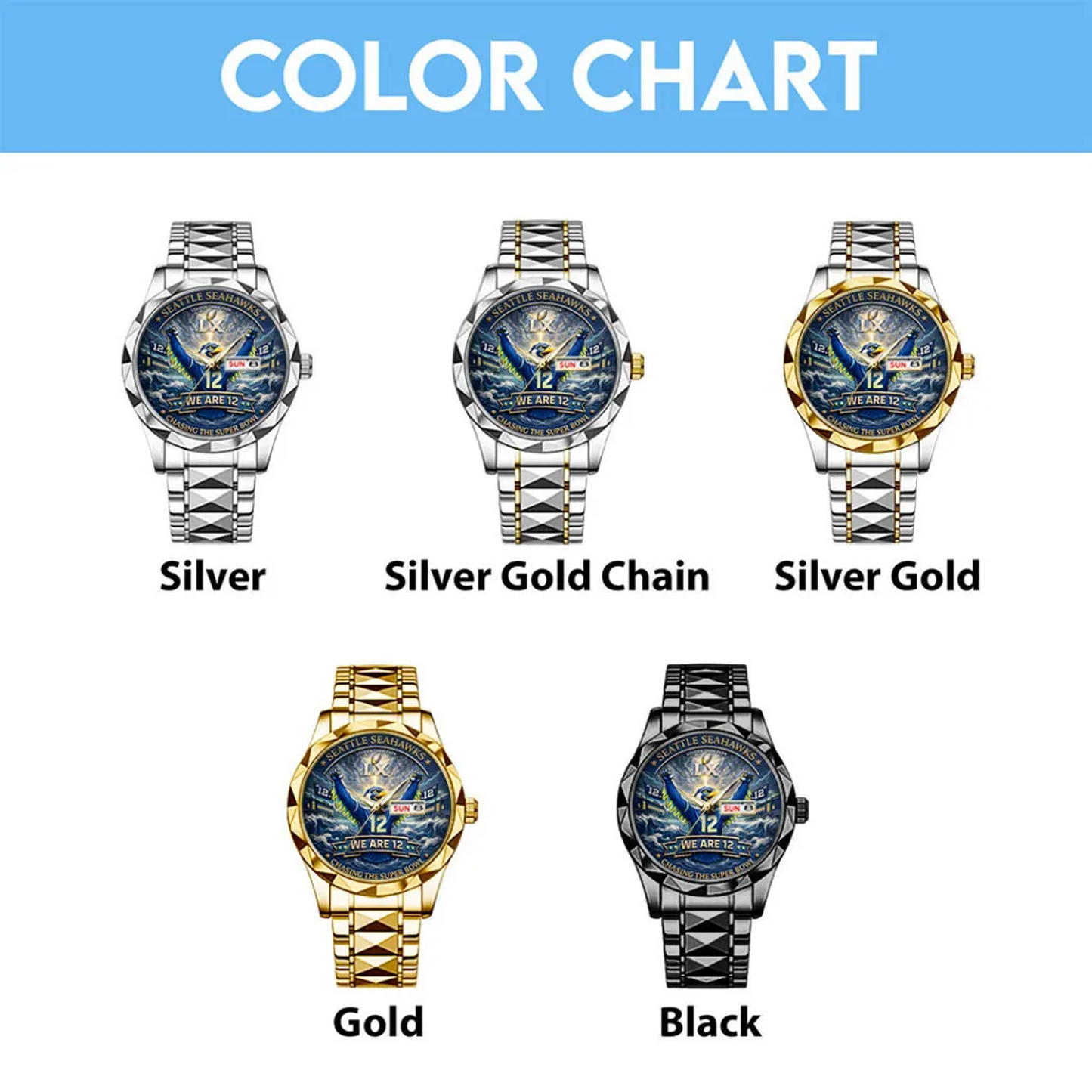SEA x NFL Super Bowl LX 2025 Alloy Luxury Quartz Watch V1DatND DVT