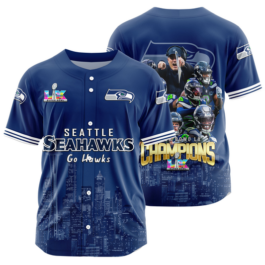 SEA x NFL Super Bowl LX Champions Style Baseball Jersey DATND TANTD