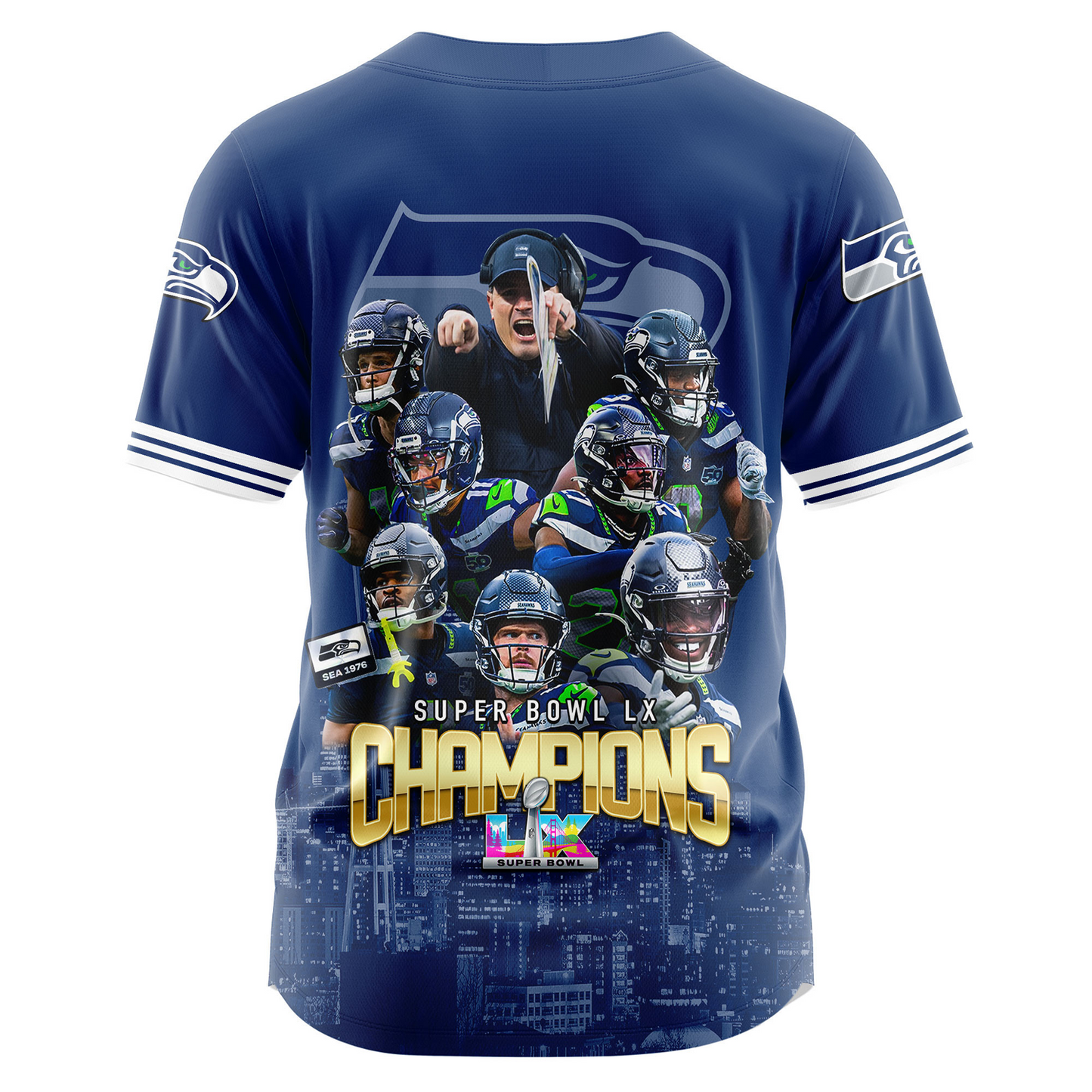 SEA x NFL Super Bowl LX Champions Style Baseball Jersey DATND TANTD