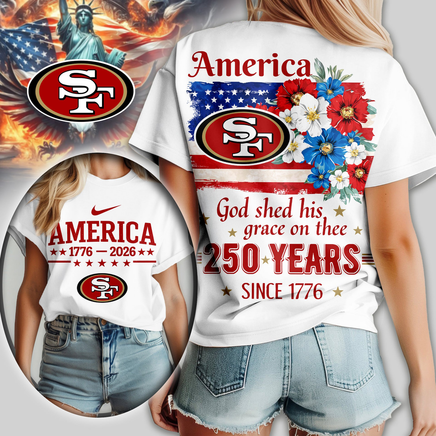 SF49 Premium NFL America God Shed His Grace On Thee Women Shirt DDT  NTL
