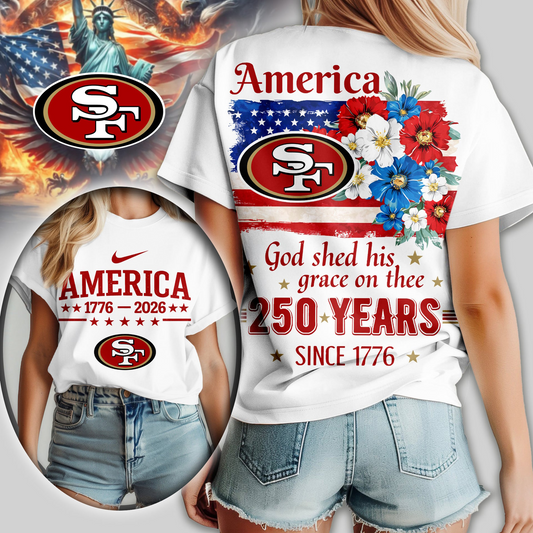 SF49 Premium NFL America God Shed His Grace On Thee Women Shirt DDT  NTL