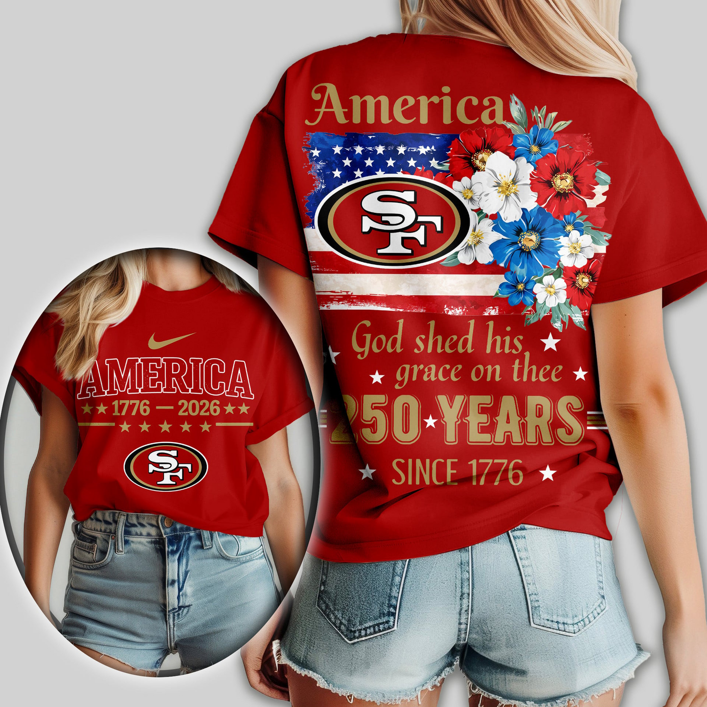 SF49 Premium NFL America God Shed His Grace On Thee Women Shirt DDT  NTL