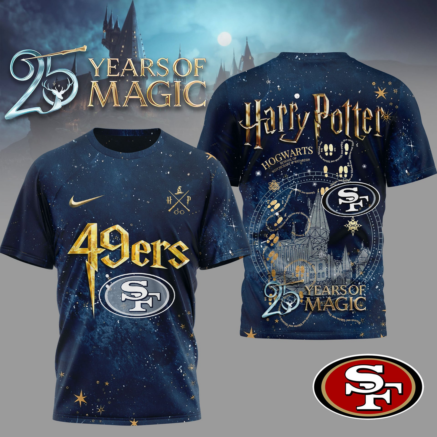 SF49 Premium NFL Harry Potter 25 Years Of Magic 3D Shirt DDT CTND