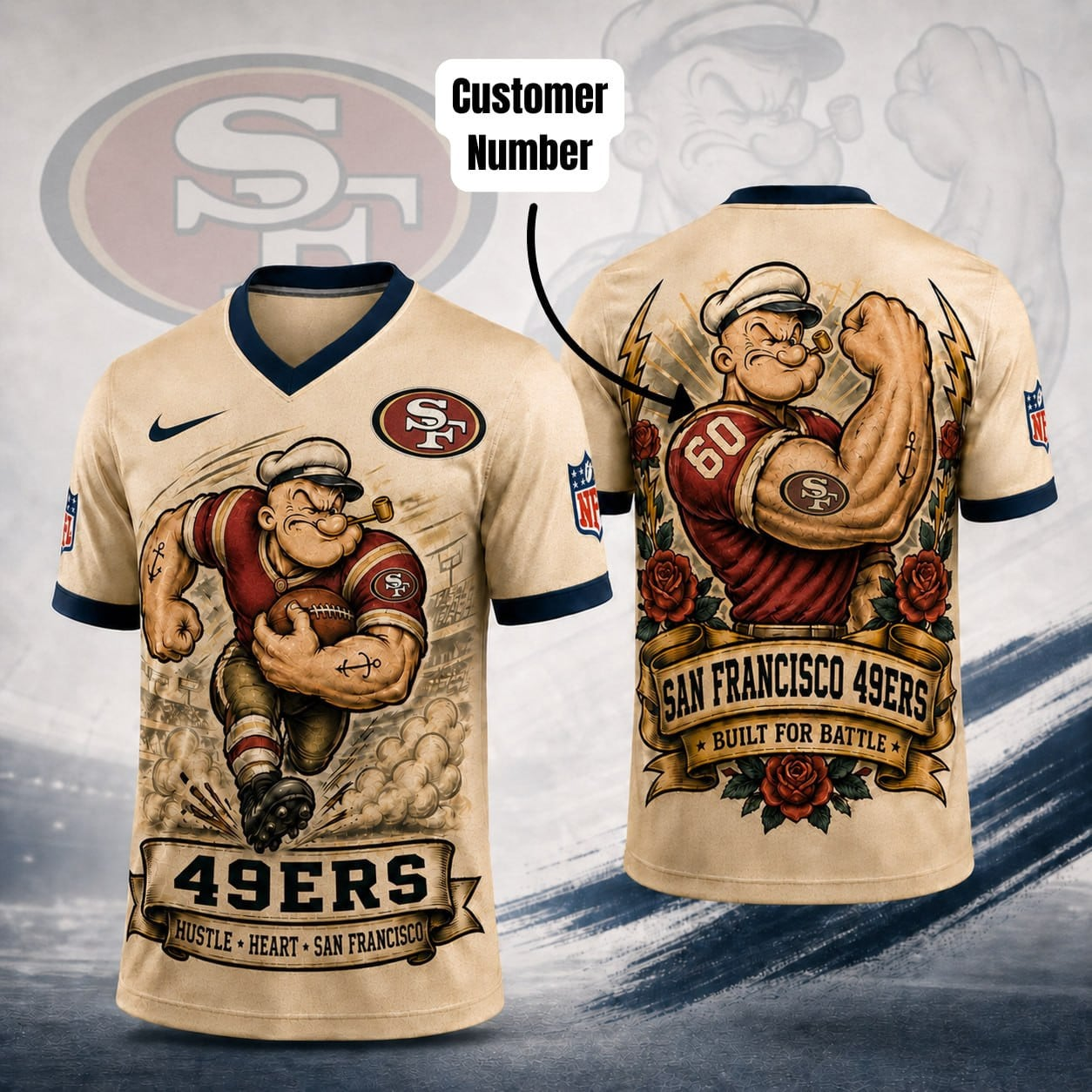 SF49 Premium NFL Popeye Vintage Tattoo 3D T-Shirt DDT 050626 HLPHUONG