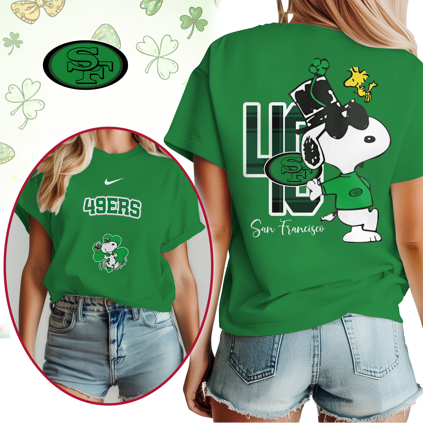 SF49 Premium NFL Snoopy St. Patricks Day Shirt DDT NTL