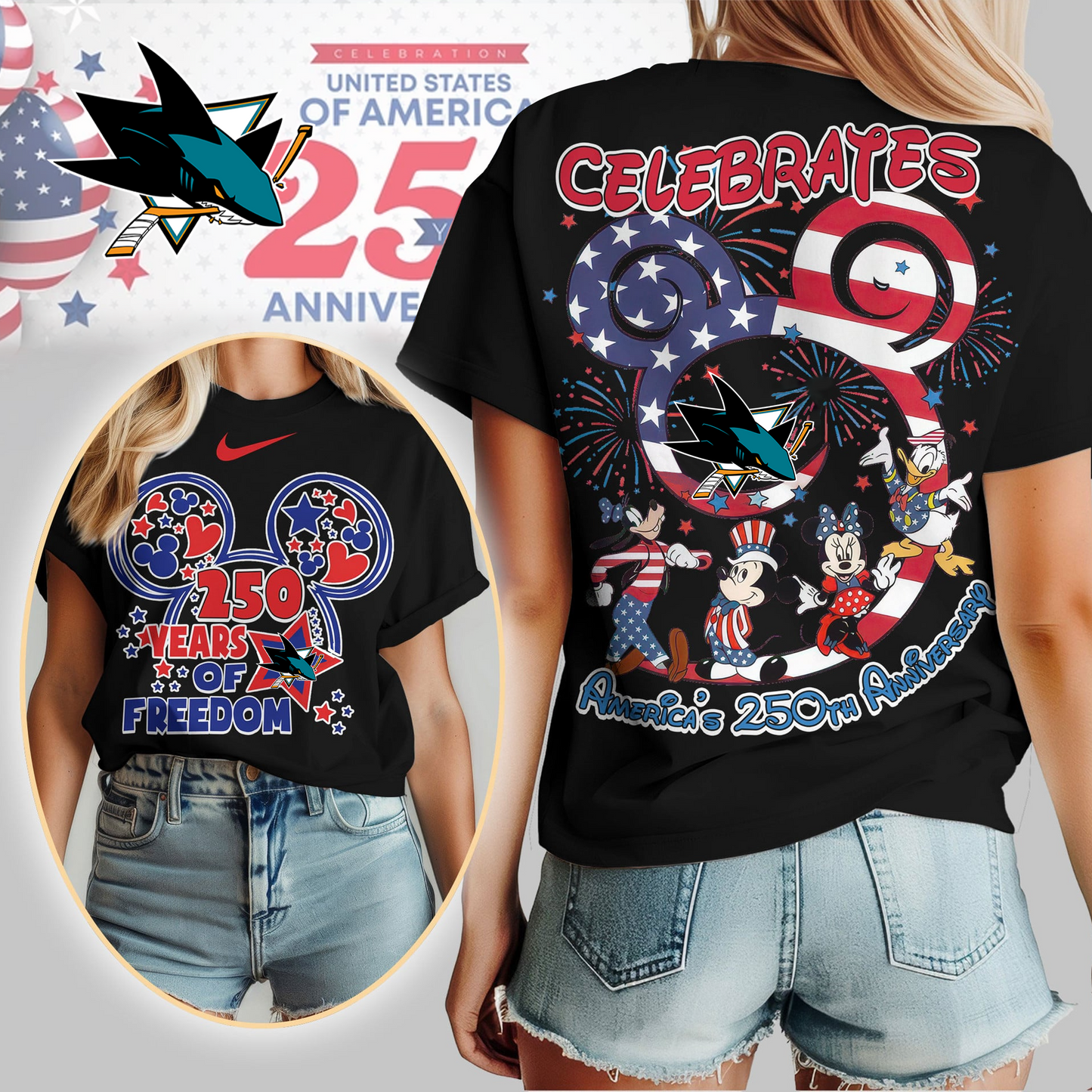 SJS Premium NHL Mickey Celebrates America 250th Anniversary Women Shirt DDT CTND