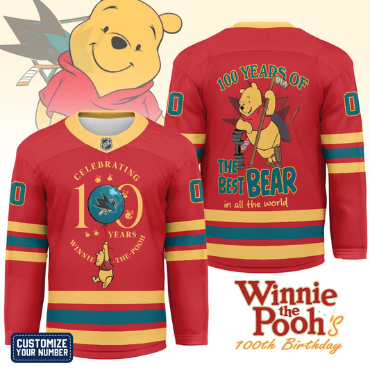 SJS x NHL Premium Winnie The Pooh 100th Anniversary Hockey Jersey DDT CTND