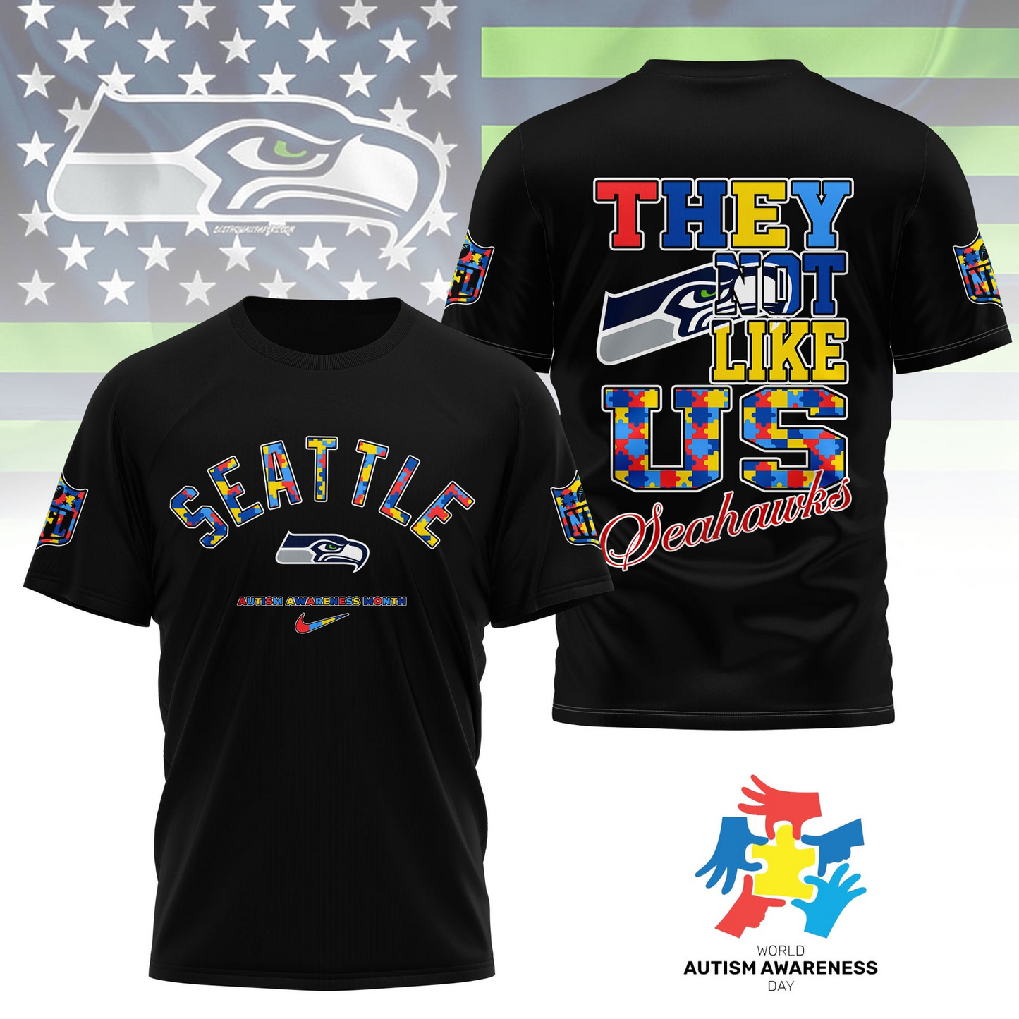 SS Premium NFL Autism Awareness Month 3D Shirt DDT  NTL