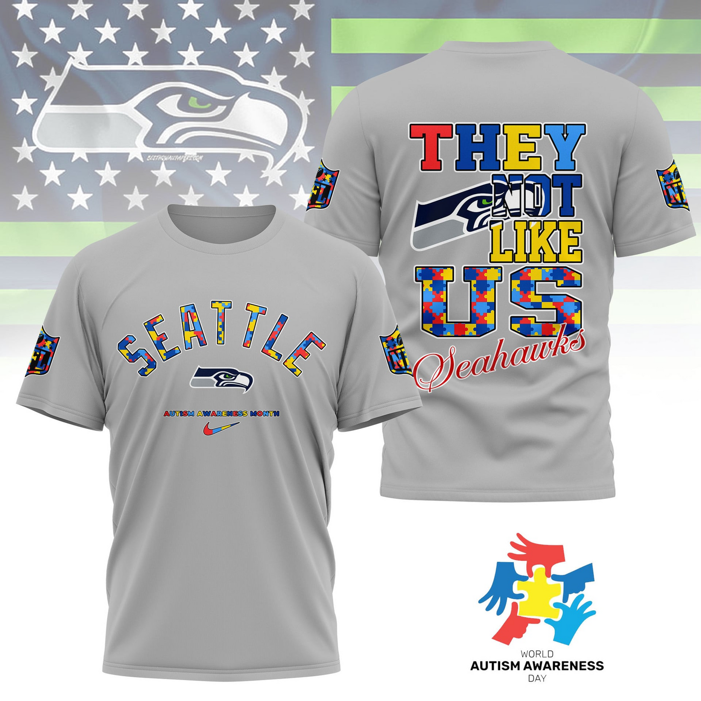 SS Premium NFL Autism Awareness Month 3D Shirt DDT  NTL